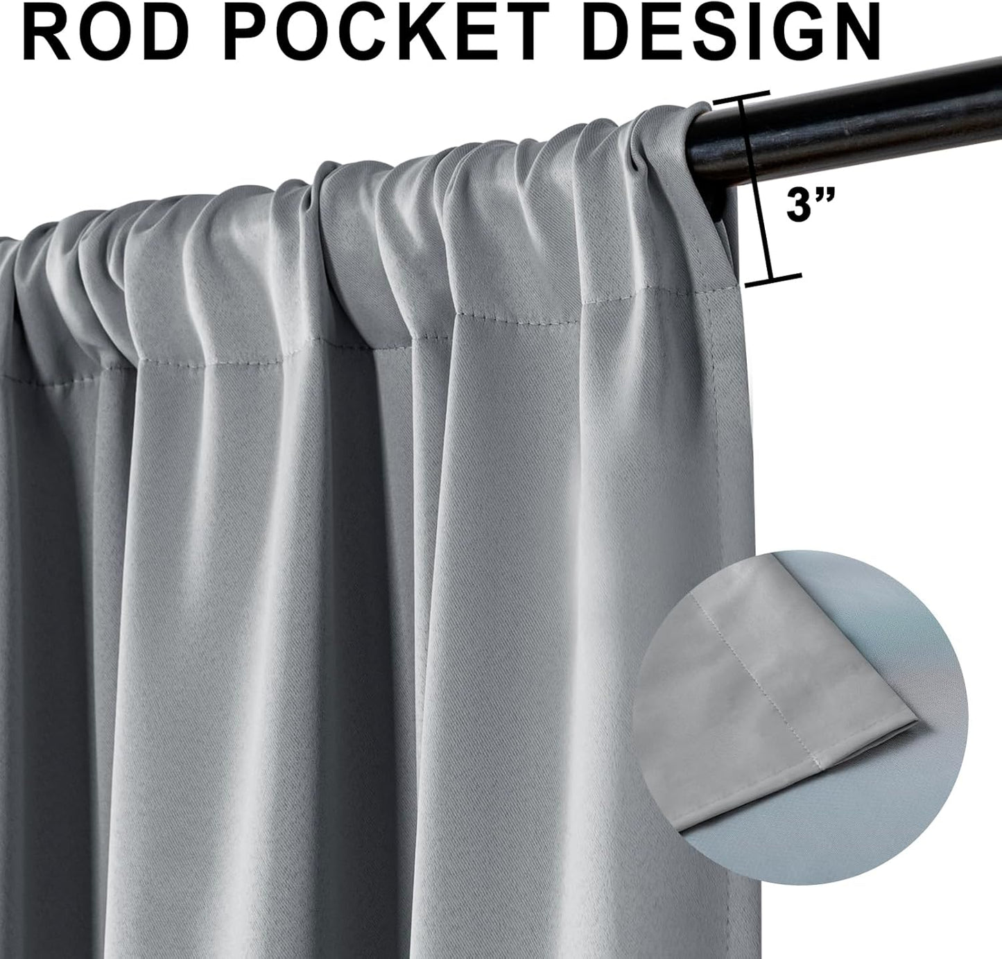 XWZO 100% Blackout Curtains 84 Inches Long with Tiebacks- Privacy Protection & Noise Blocking Window Draperies Rod Pocket with Black Liner for Bedroom/Living Room, Grey, W52 x L84, Set of 2