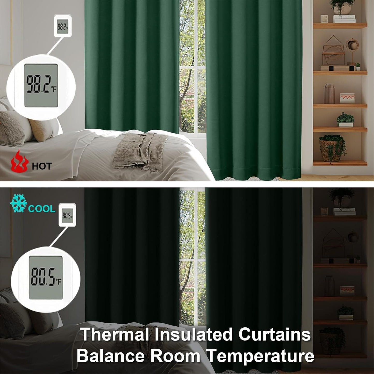 Simplebrand Ever Green Blackout Curtains for Bedroom 96 Inches Long 2 Panels, Solid Thermal Insulated, Energy Saving Living Room Window Treatment Curtains Blackout Drapes, W50 x L96 Inch, Ever Green