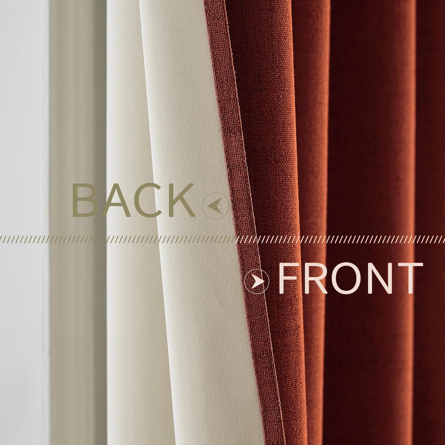 MIULEE Linen Curtains for Bedroom 100% Blackout Thermal Insulated Burnt Orange Grommet Room Darkening Curtains & Drapes Rust Terracotta Fall Decor for Living Room Nursery 52 x 90 Inch (2 Panels)
