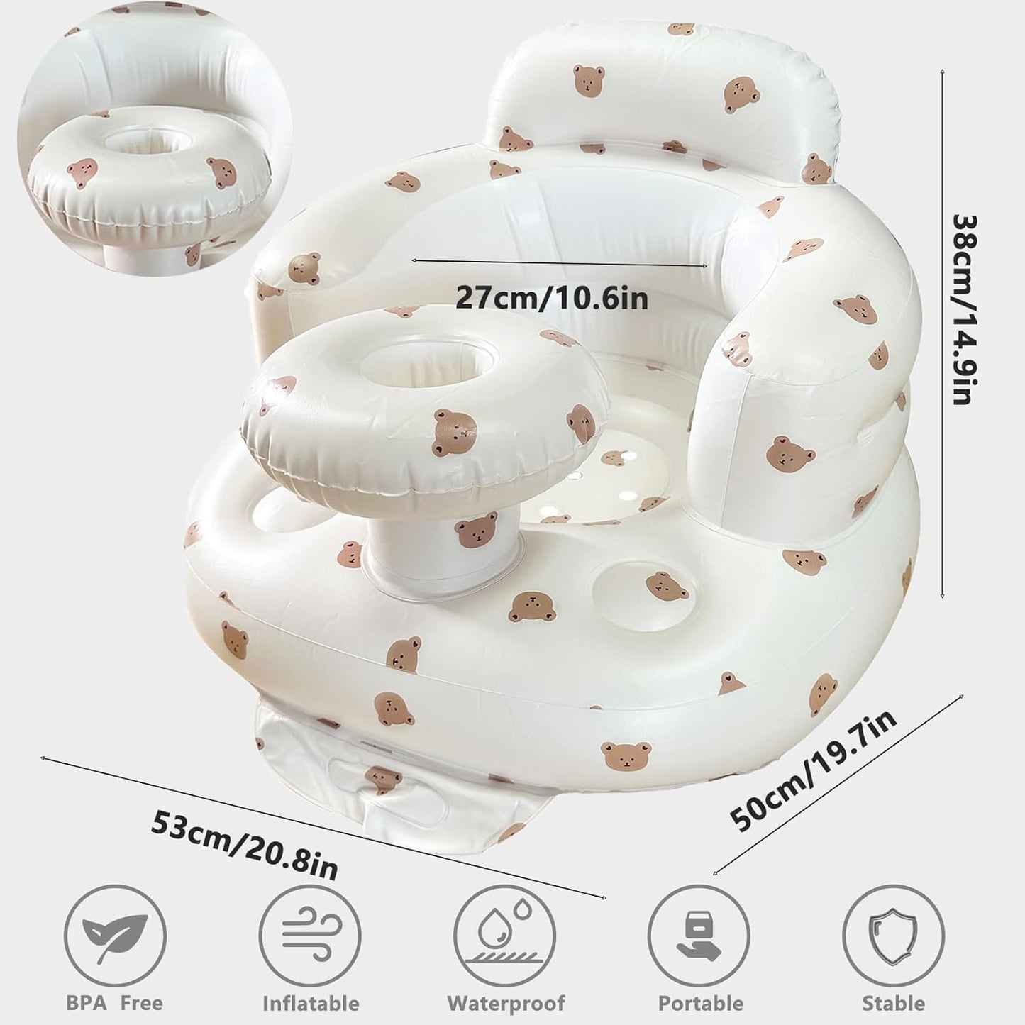 Little Angels Inflatable Seat with Tray for Toddlers 3-36 Months, Built-in Air Pump, Summer Baby Support Chair for Sitting Up