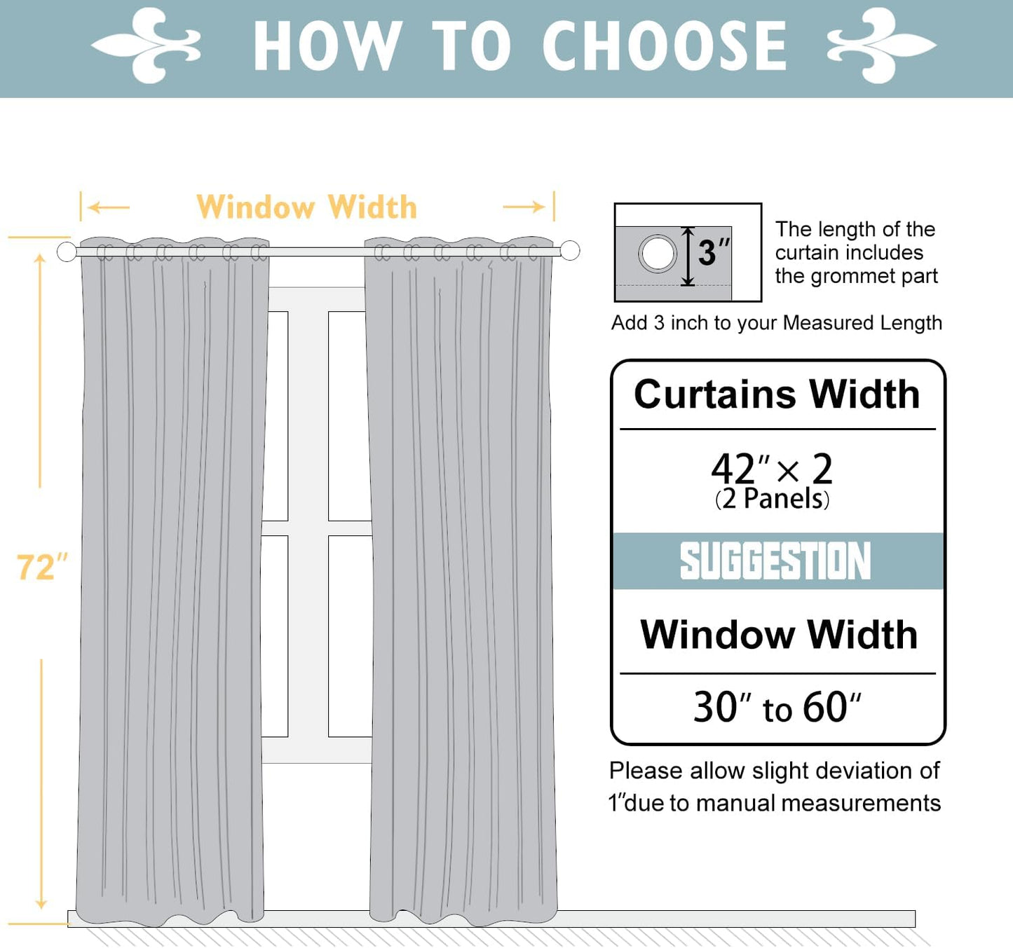 ChrisDowa 100% Blackout Curtains 72 inch Long for Bedroom with Black Liner, 2 Thick Layers Total Blackout Thermal Insulated Grommet Window Curtains 2 Panels Set (Light Grey, 42 x 72 Inch)