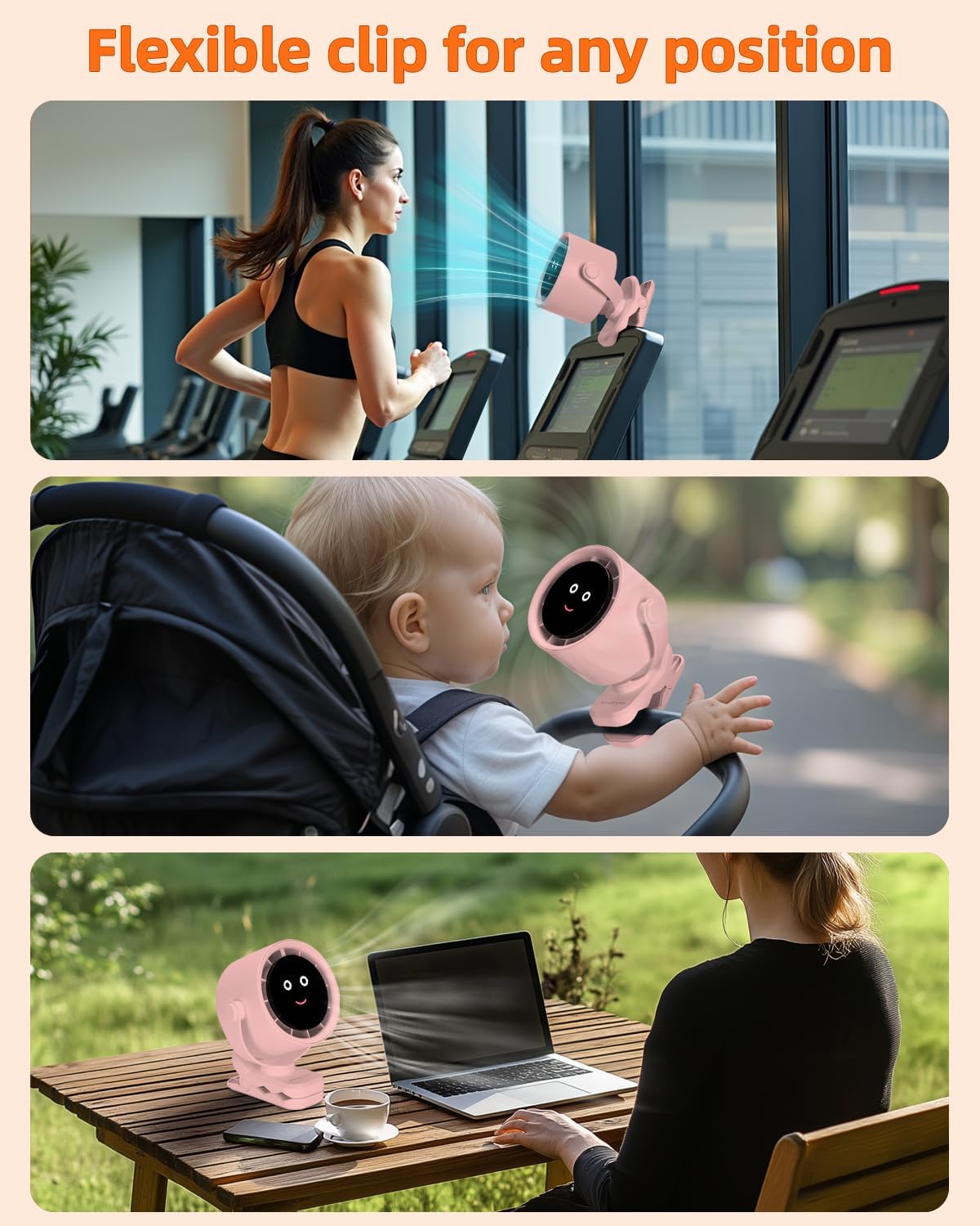Clip on Fan for Bed, Portable Fan for Travel, Small Powerful 5 Speed Quiet 360° Rotate, Air Turbo Tech & Digital display, For Home Office Stroller Camping (Pink)