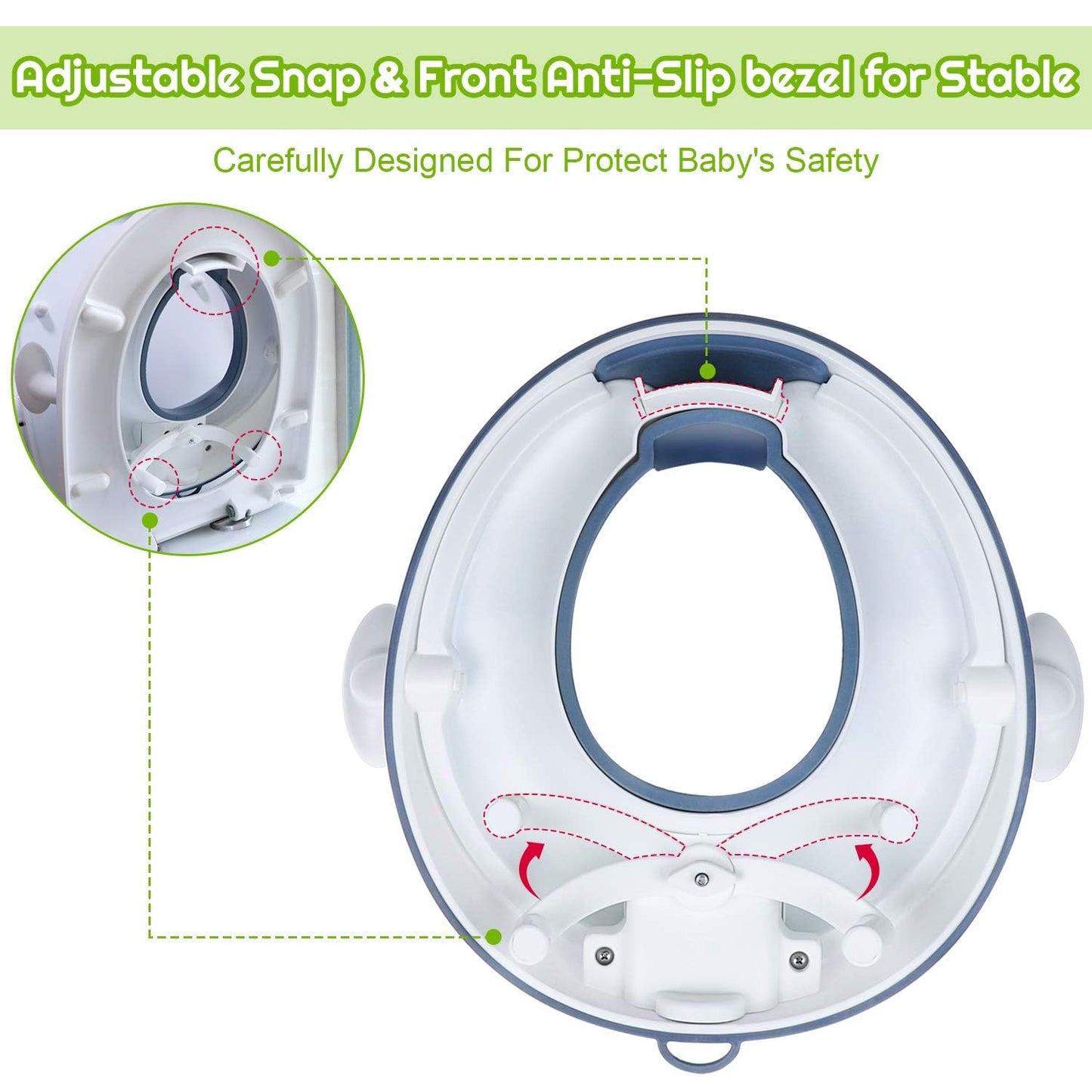 ANGELBLISS Baby Potty Training Toilet Seat with Soft Cushion Handles, Haute Collection, Double Anti-Slip Design and Splash Guard for Boys and Girls (Blue)