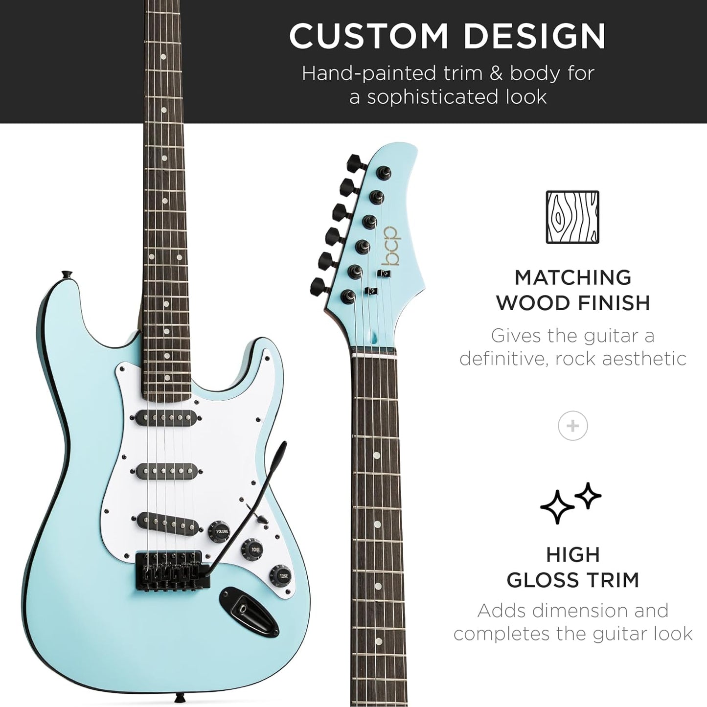 Best Choice Products 39in Full Size Beginner Electric Guitar Starter Kit w/Case, Strap, 11W Amp, Strings, Pick, Tremolo Bar - Powder Blue