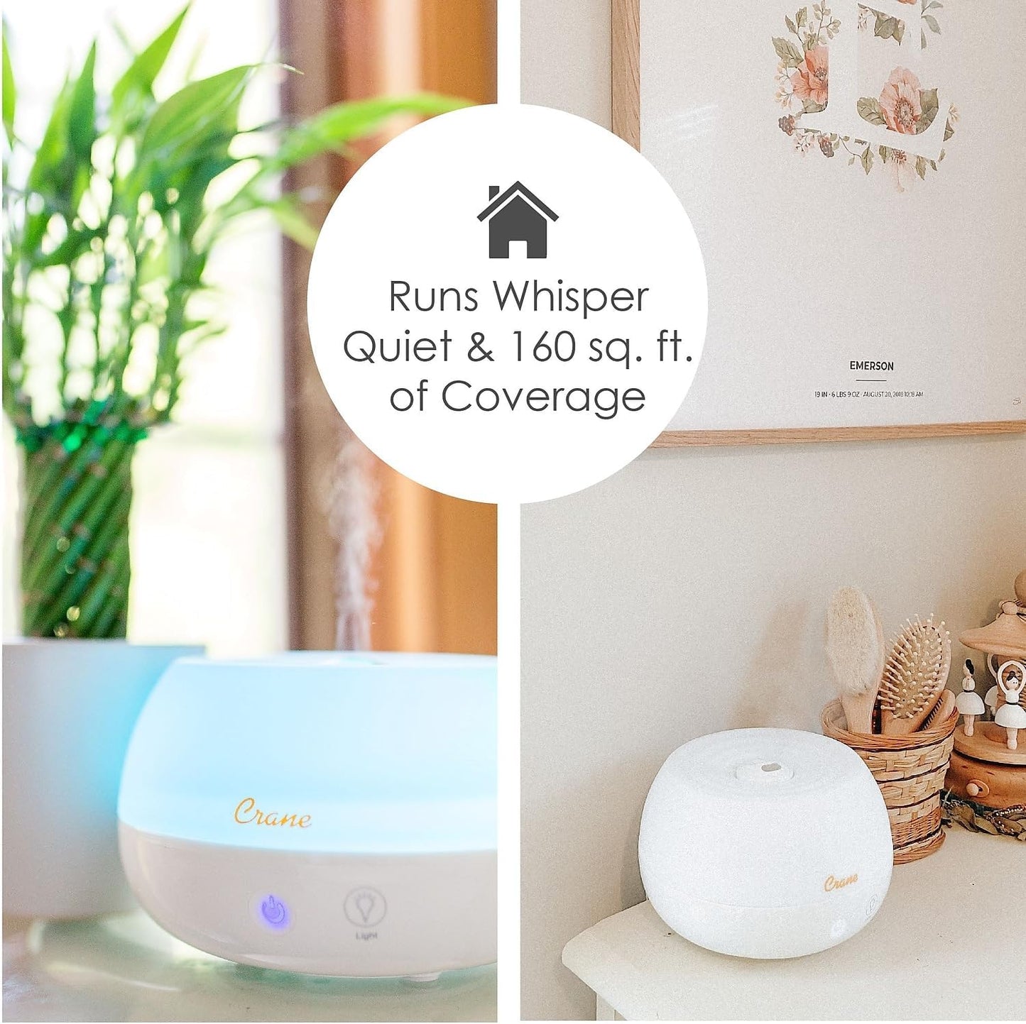 Crane Portable Ultrasonic Travel Humidifier and Diffuser, 0.2 Gallon Cool Mist, Optional Essential Oil Diffuser, No Filter Needed, White
