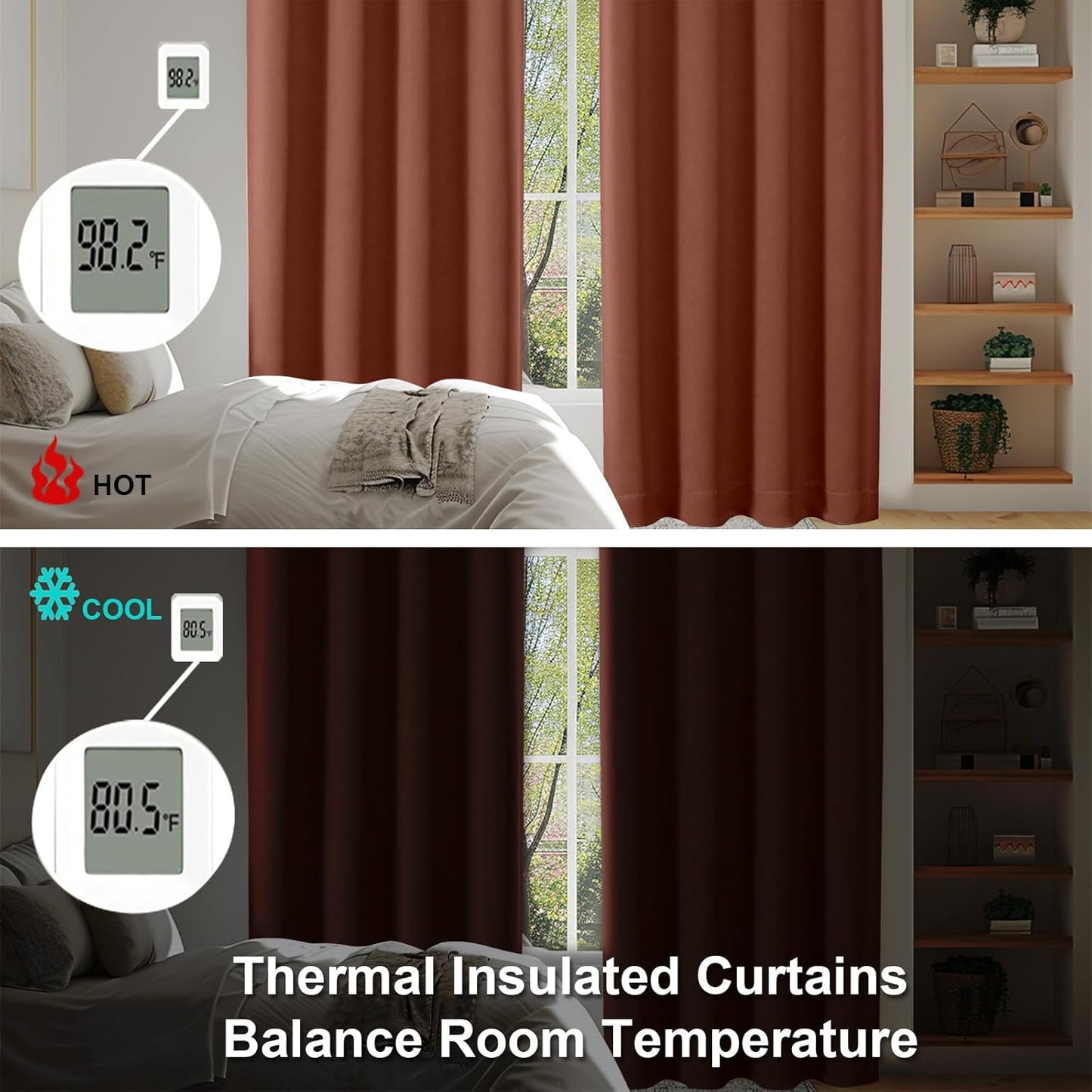 Simplebrand Ava Terracotta Short 36 Inches Blackout Curtain 2 Panels Set, Half Window Rod Pocket Privacy Curtain Tiers for Kitchen, Curtains Blackout for Bathroom Shades, W40 x L36 Inch, Terracotta