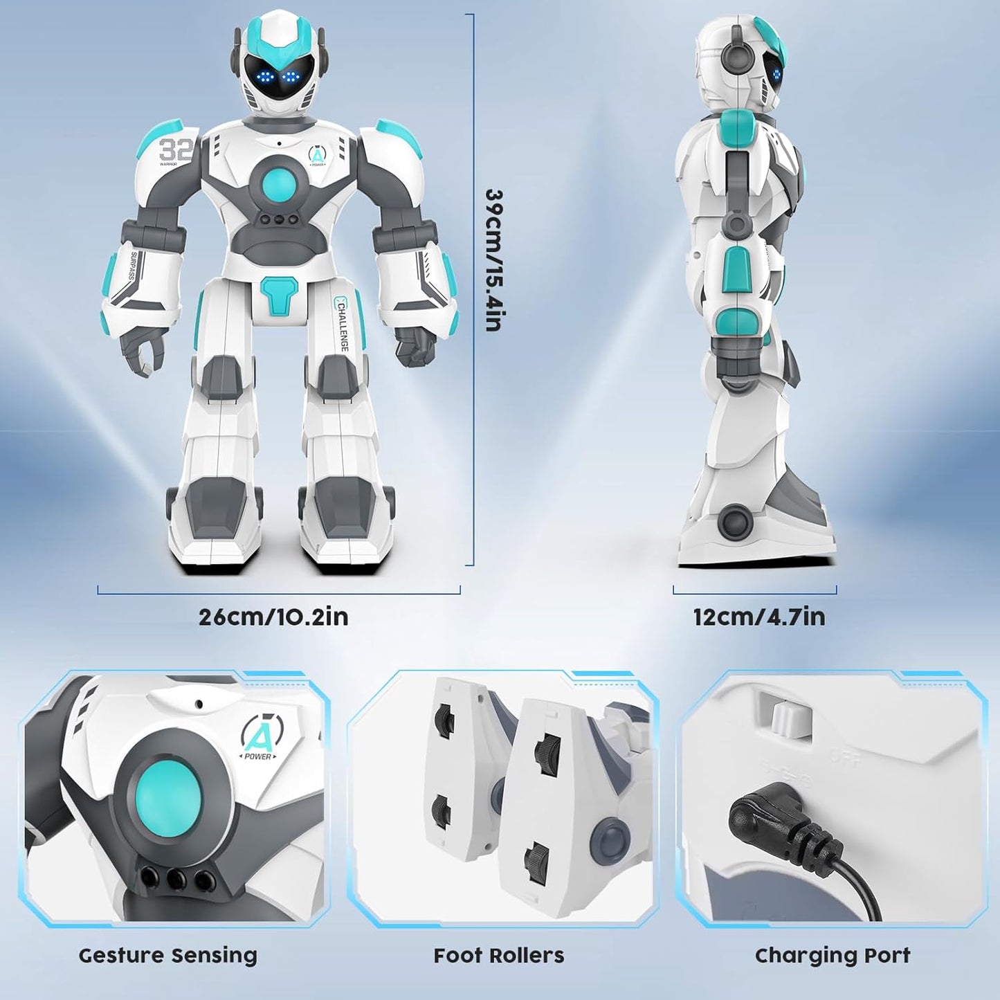 VATOS Remote Control Robot for Kids Extra Large, 15.4" Programmable RC Robot Toy with Sing Dance, Gesture Sensing & Voice Control Rechargeable Smart Toy for Boys Girls Toddler 3 4 5 6 8+