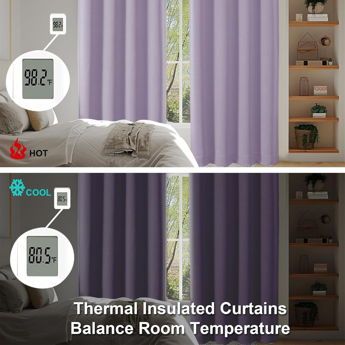 Simplebrand Ava Lilac Blackout Curtains for Bedroom 84 Inch Length 2 Panels Set, Solid Thermal Insulated Privacy Nursery Window Treatment Curtains Blackout Drapes, W40 x L84 Inch, Lilac