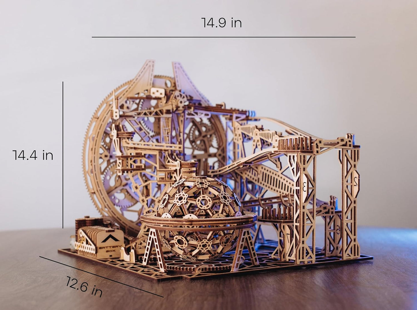 Wood Trick Wooden Marble Run Electric Motorized - 3D Wooden Puzzles for Adults and Kids to Build - 15x14 in - Roller Coaster Wooden Model Kits for Adults and Teens to Build