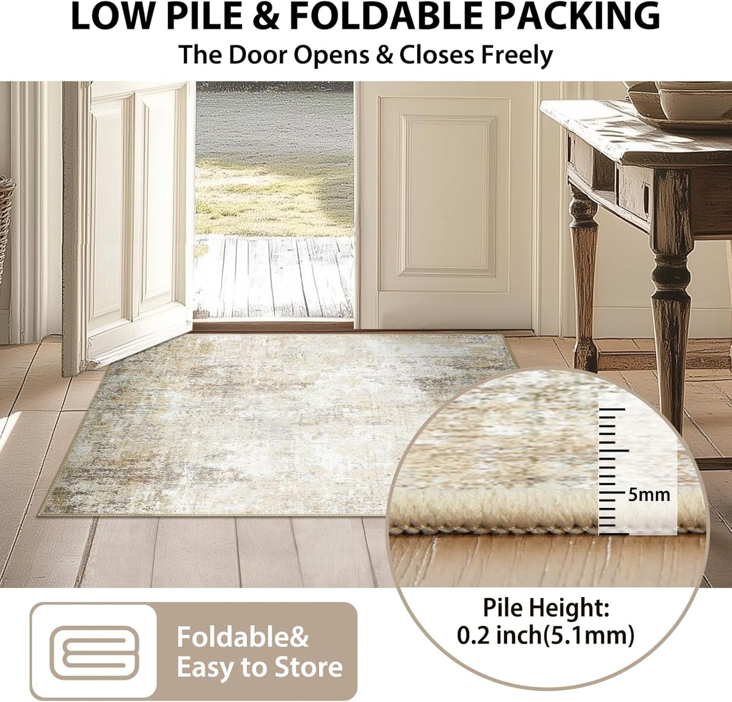 Washable Area Rugs 6'x9' Non-Slip Modern Abstract Soft for Living Room Entryway Bedroom Nursery, Print Pattern, Neutral Brown Gray