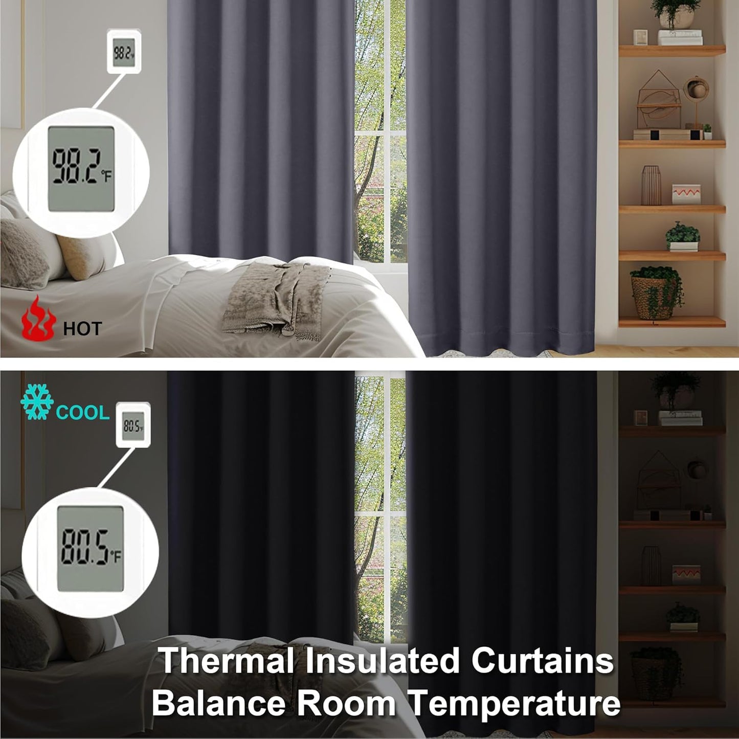 Simplebrand Ava Grey Short 36 Inches Blackout Curtain 2 Panels Set, Half Window Rod Pocket Privacy Curtain Tiers for Kitchen, Curtains Blackout for Bathroom Shades, W40 x L36 Inch, Grey