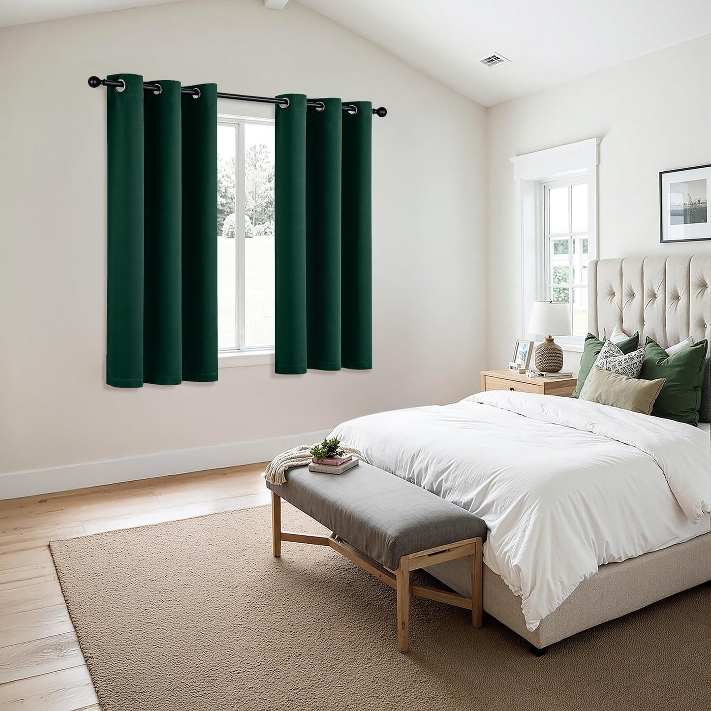 MIULEE Hunter Green Blackout Curtains - Thermal Insulated Bedroom Curtains Room Darkening Drapes for Living Room Kitchen Christmas Grommet Top Window Treatment, 40 x 45 Inches Long, 2 Panels
