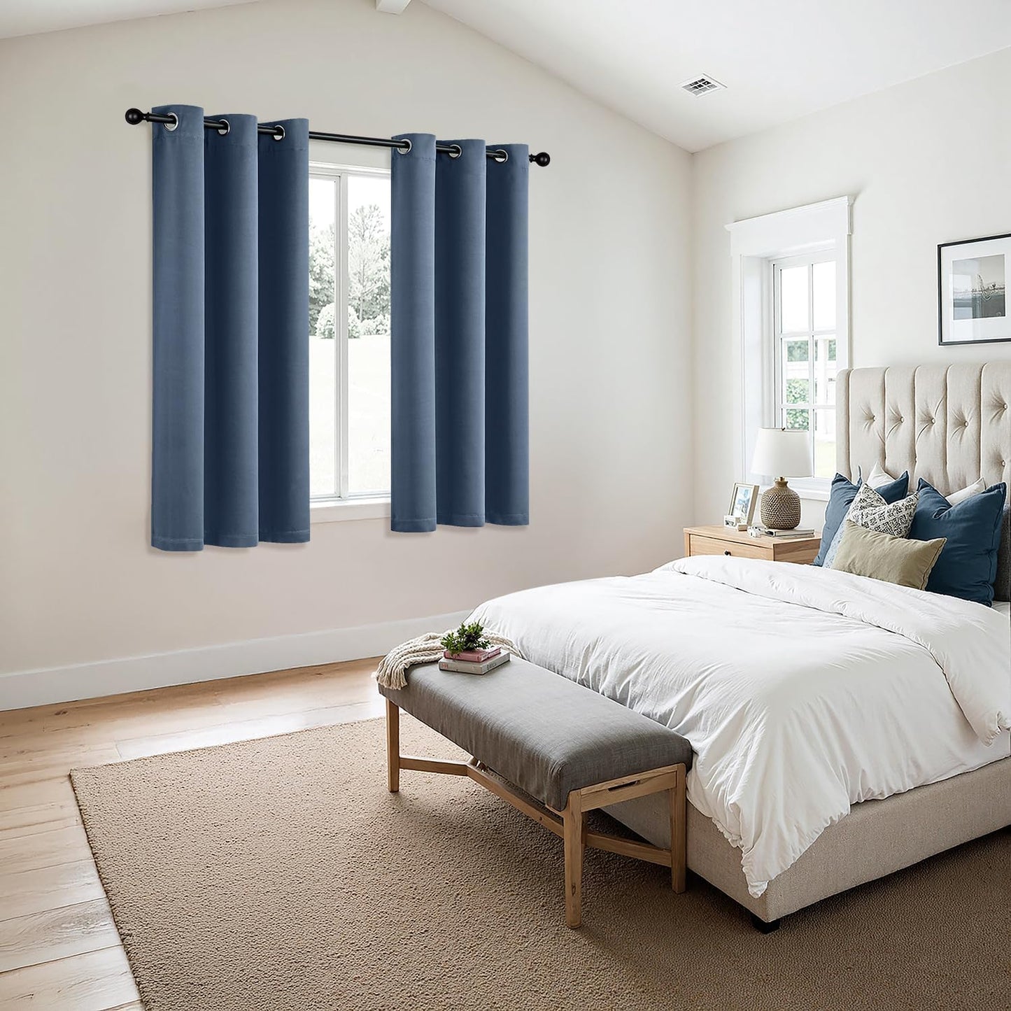 MIULEE Stone Blue Blackout Curtains for Bedroom Living Room 63 Inches Long 2 Panels, Thermal Insulated Room Darkening Drapes Solid Grommet Top Noise Reducing Light Blue Window Treatments 40x63 Inch