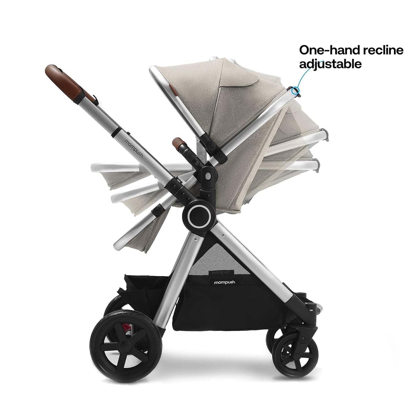 Mompush Ultimate 2 Baby Stroller for Infant and Toddler with Newborn Mode and Reversible Seat, All-Terrain Stroller with All-Wheel Suspension, Includes Car Seat Adapter and Large Storage Basket