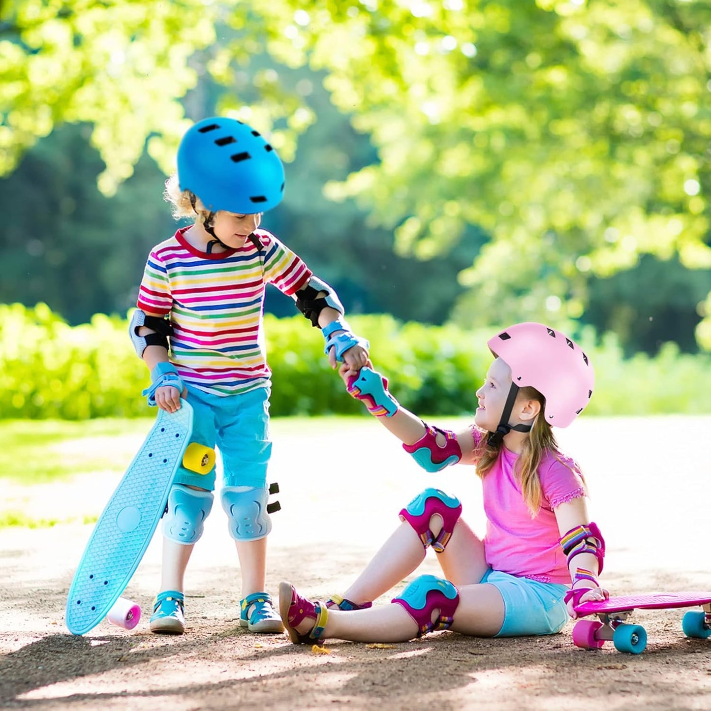 Adjustable Kids Bike Helmet with Knee Pads Elbow Pads Wrist Guards for Age 3-5-8-14+ Youth/Teens,Ventilation Multi-Sport Scooter Roller Skate Rollerblading Skateboarding Climbing Cycling