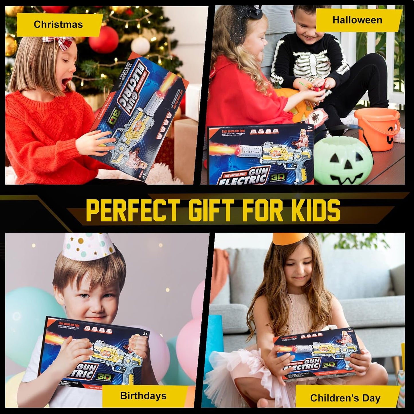 Light Up Toy Gun with Sound Effects & Spray for Ages 3, 4, 5, 6, 7+ Boys - Unique Barrel Telescopic Action - Ideal Halloween Christmas Birthday Gift for Toddlers Kids (Batteries Not Included)