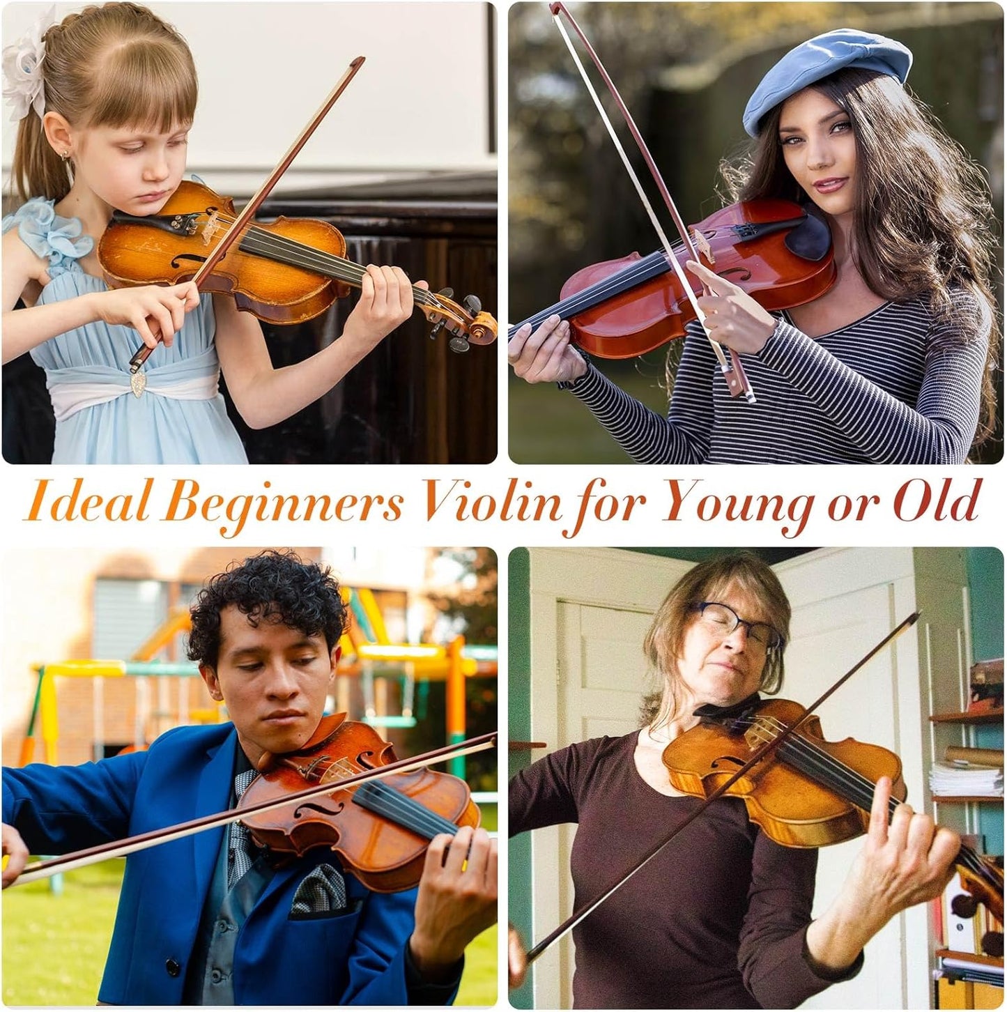 1/2 Violin For Beginners, CVN-300 Solidwood Ebony Fitted Violin with Strings, Beginner Starter Violins Kit For Student w/Hard Case, Rosin, Bow, Stringed Musical Instruments