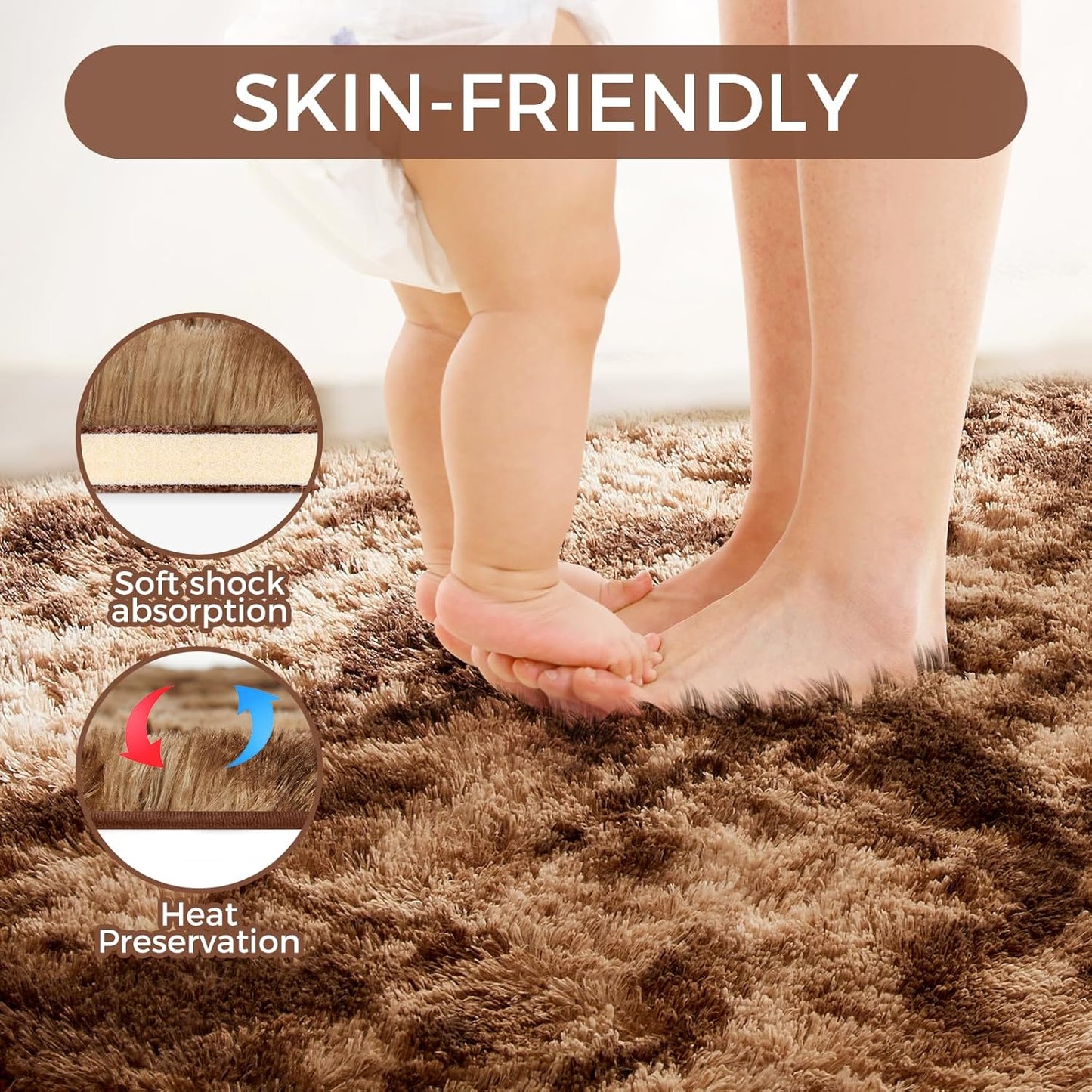 Ultra Soft Rug for Living Room, 4X6 Fluffy Shag Area Rug for Bedroom, Modern Shaggy Carpets Fuzzy Rug for Teens Dorm Nursery Home Decor Aesthetic, Upgrade Anti-Skid Durable, Tie-Dyed Coffee