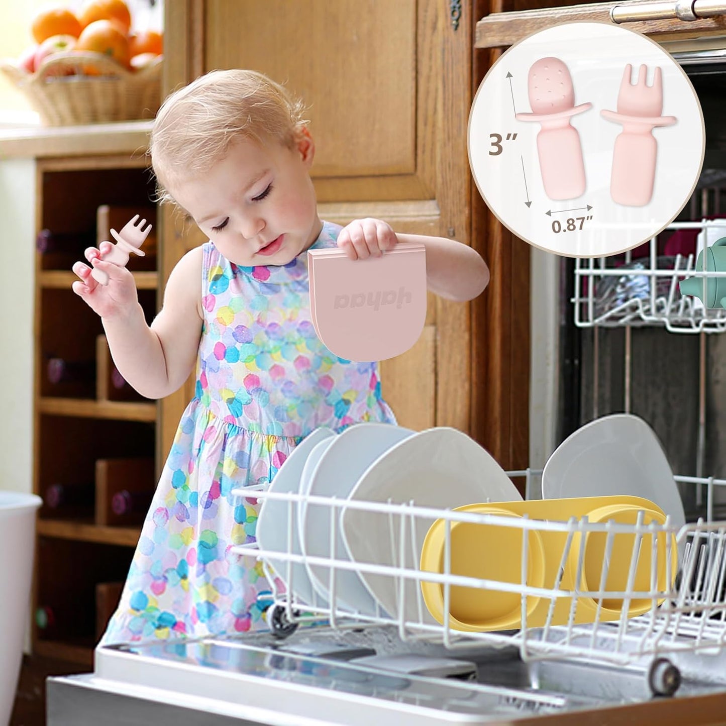 Silicone Foldable Novelty Dinner Plates,Baby Plates Travel Essential with Forks and Spoons,Microwave & Dishwasher SafeWatermelon