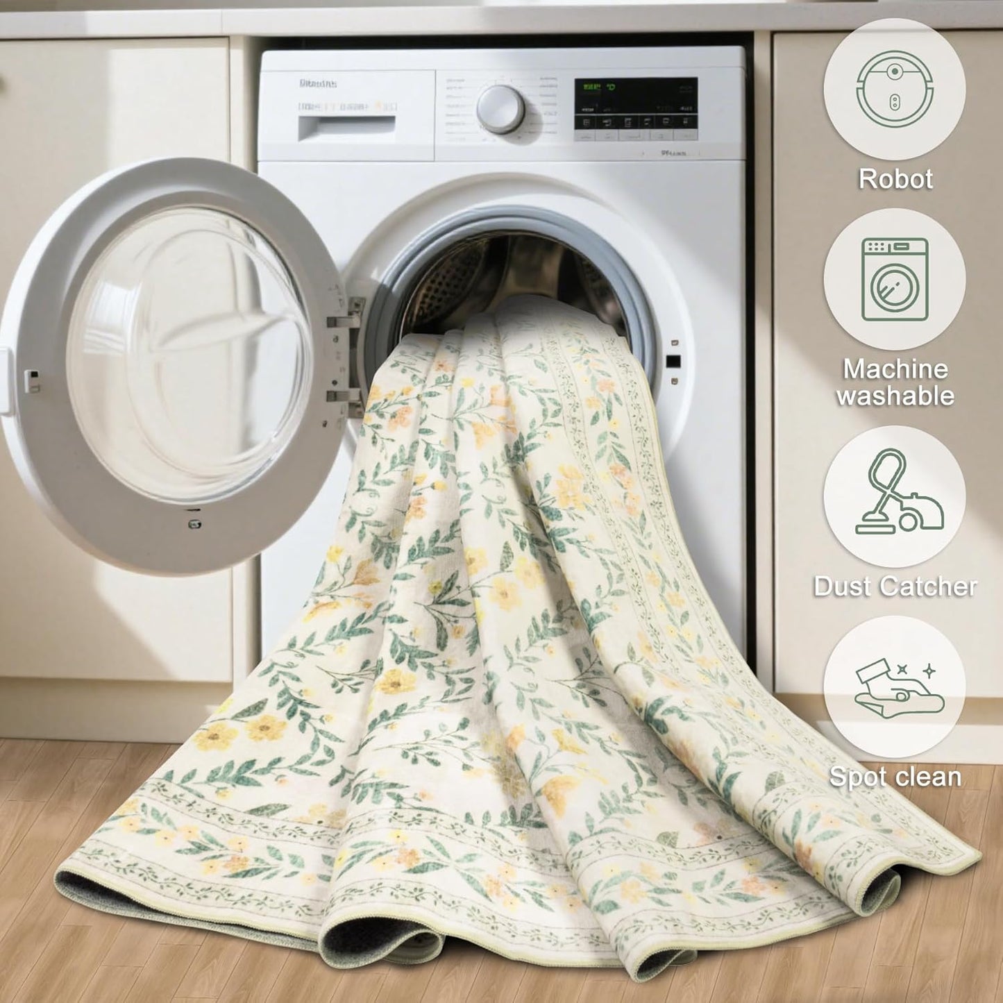 Area Rug Living Room Rugs: Floral 4x6 Washable Rug Vintage Soft Boho Non-Slip Carpet Stain Resistant Large Carpets for Bedroom Dining Room Farmhouse Nursery Hallway Home Office Beige/Multi