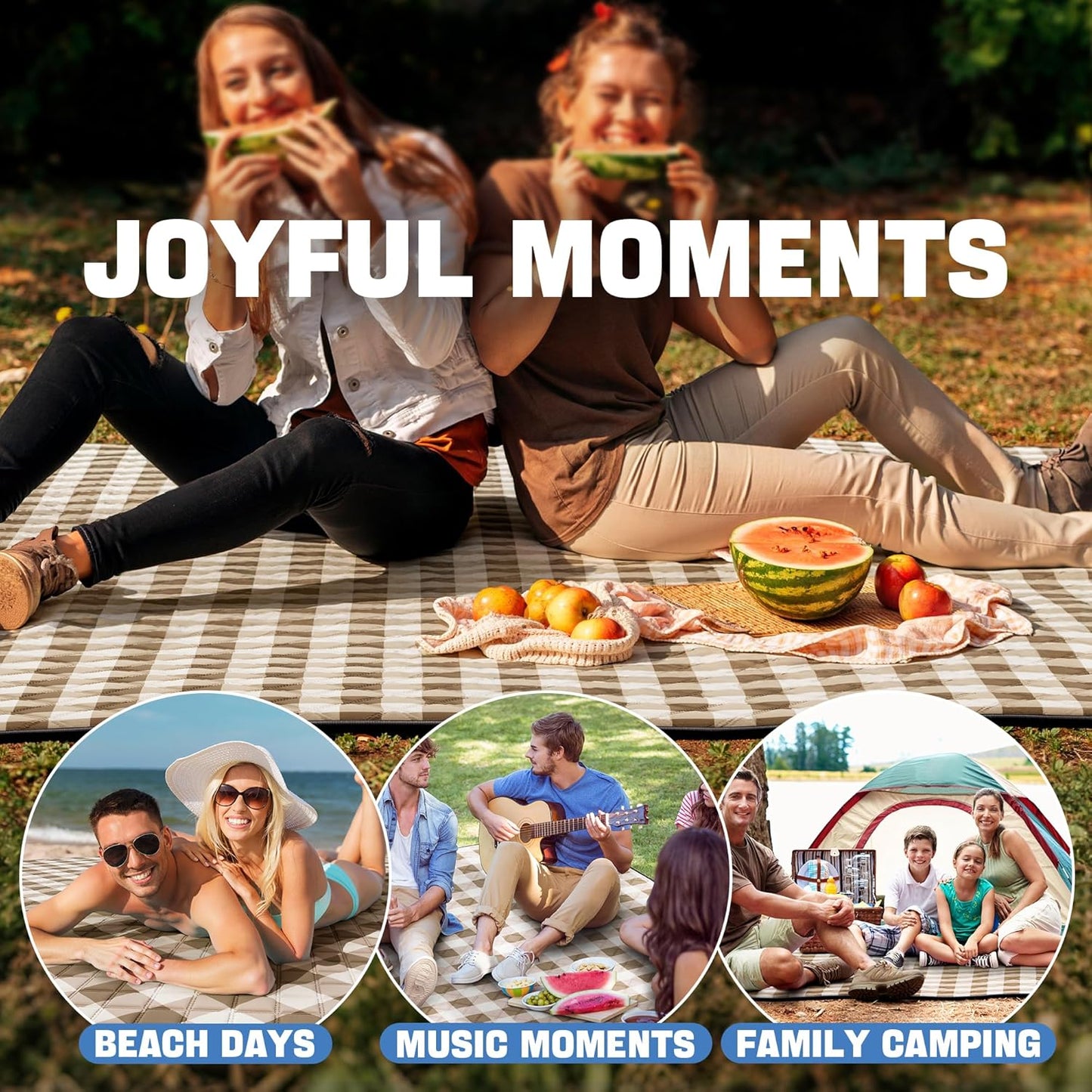 TigeJoy Extra Large Picnic Blanket Waterproof Foldable 80''x100'', Outdoor Picnic Mat Beach Blanket Sandproof for Park, Grass, Travel, Hiking, Camping Essentials, Gingham Picnic Blanket