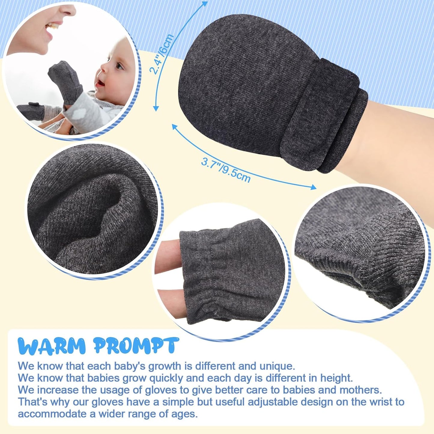 Newcotte Adjustable Baby Mittens No Scratch Newborn Cotton Breathable Gloves Warm Baby Mitts for Boys