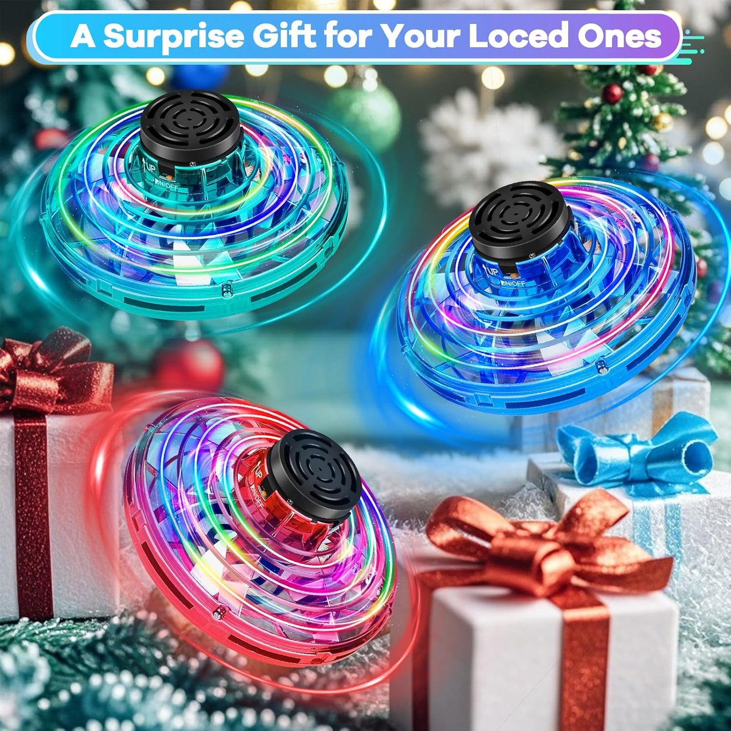 Hand Operated Mini Drone for Kids - LED UFO Flying Orb Ball, Rechargeable Mini Fidget Spinner Toy for Indoor Outdoor,Christmas Birthday Party Gifts for Girls Boys (Green)
