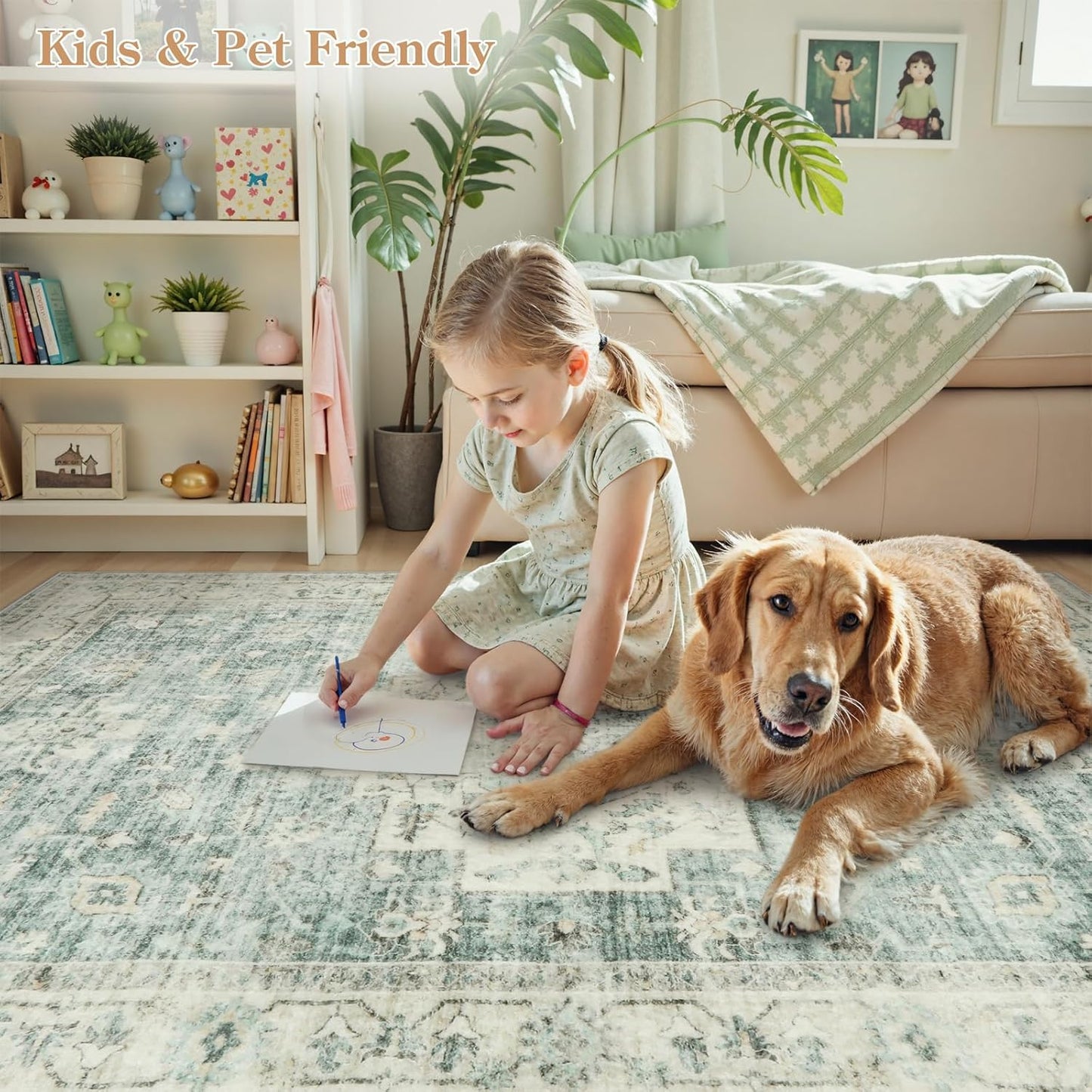LIVEBOX Washable Rug 2x4 Kitchen Mats for Floor Entryway, Non Slip Front Door Mat for Bathroom Hallway, Boho Low-Pile Small Carpet Farmhouse Indoor Runner Rugs for Bath, Sage Green