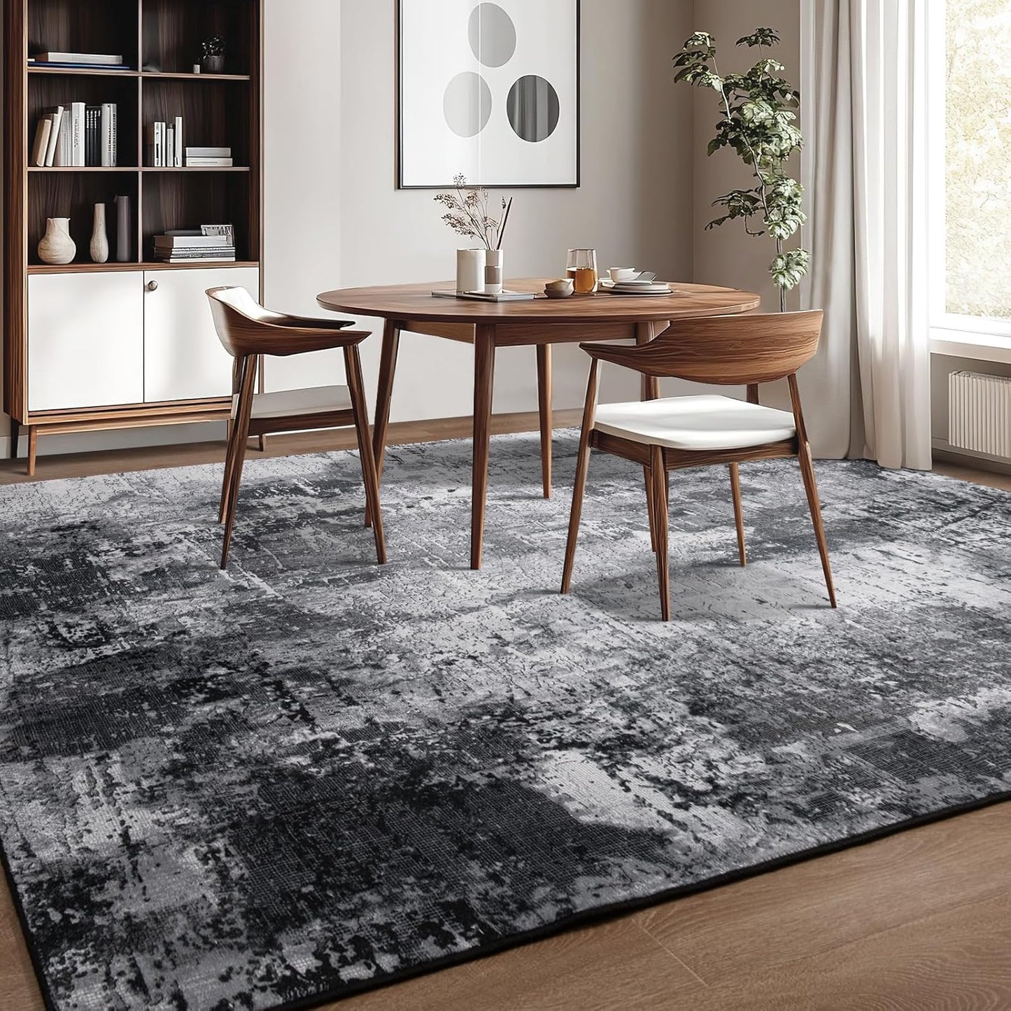 Area Rug Living Room Rug, 4x6 Modern Abstract Washable Rug Black Non Slip Foldable Faux Wool Vintage Carpet, Fluffy Non-Shedding Rugs for Living Room, Bedroom, Dining Room, Kids Playroom