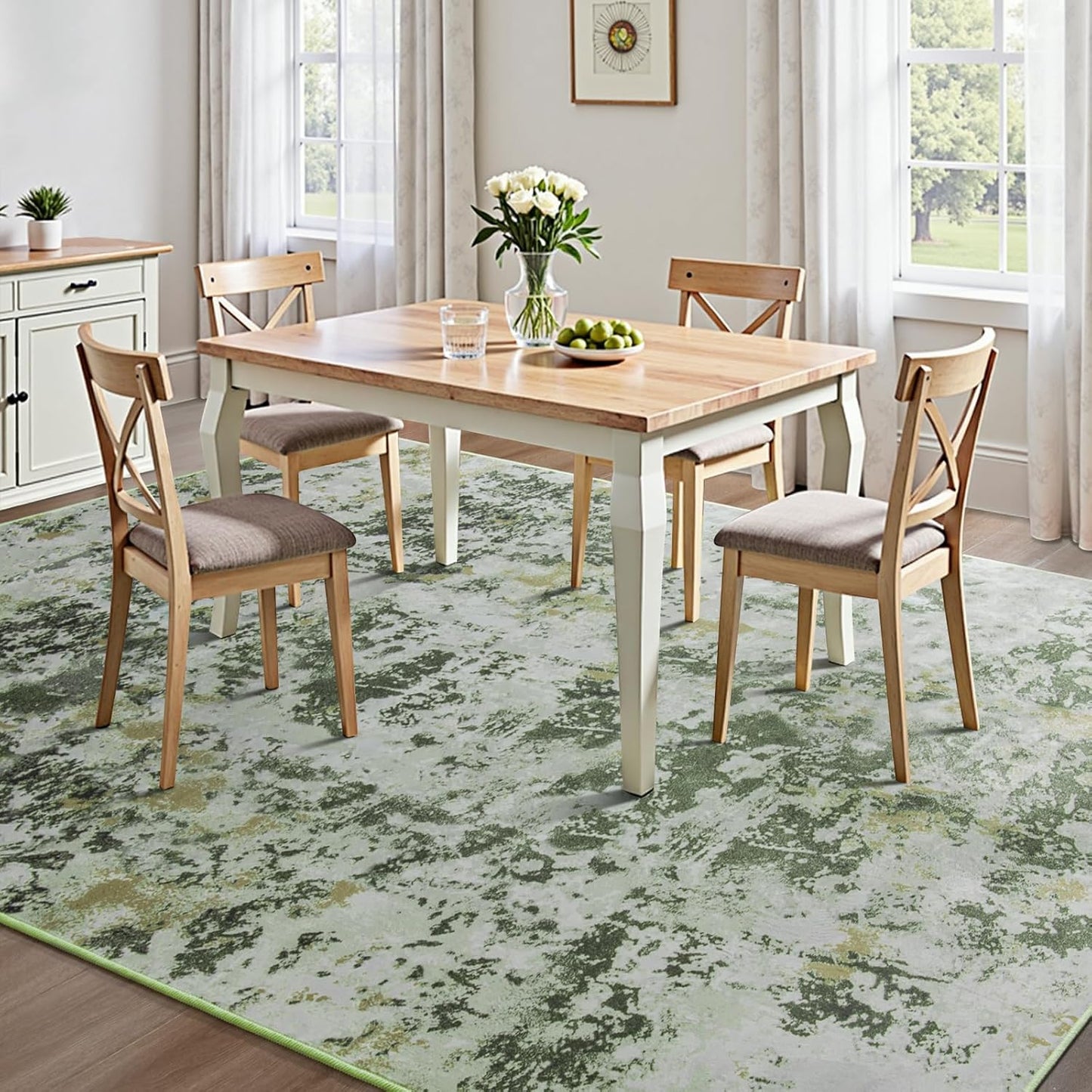 Kelarea 4x6 Rug for Living Room, Green Washable Non-Slip Rugs, Low Pile Soft Modern Abstract Carpet for Bedroom, Kitchen, Dining Room, Classroom, Dorm, Nursery, Home Office