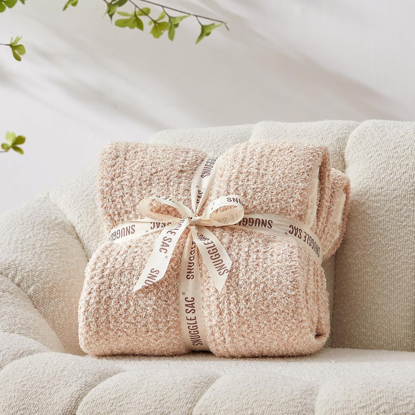 Snuggle Sac Twin Size Beige Blankets for Bed, Super Soft, Warm, Cozy Knit Fuzzy Plush Blankets Oversized for Sofa, Living Room, Heather Beige, 60"x80"