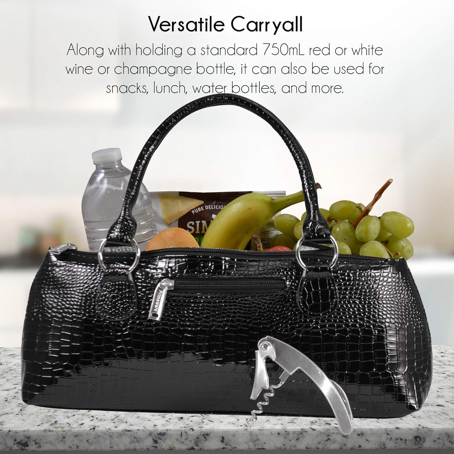 Wine Clutch Bag (Thermal Insulated) Trendy Women’s Carry Tote | Holds Red & White 750mL Bottles | Trendy Fashion | Incl. Portable Waiter-Style Corkscrew