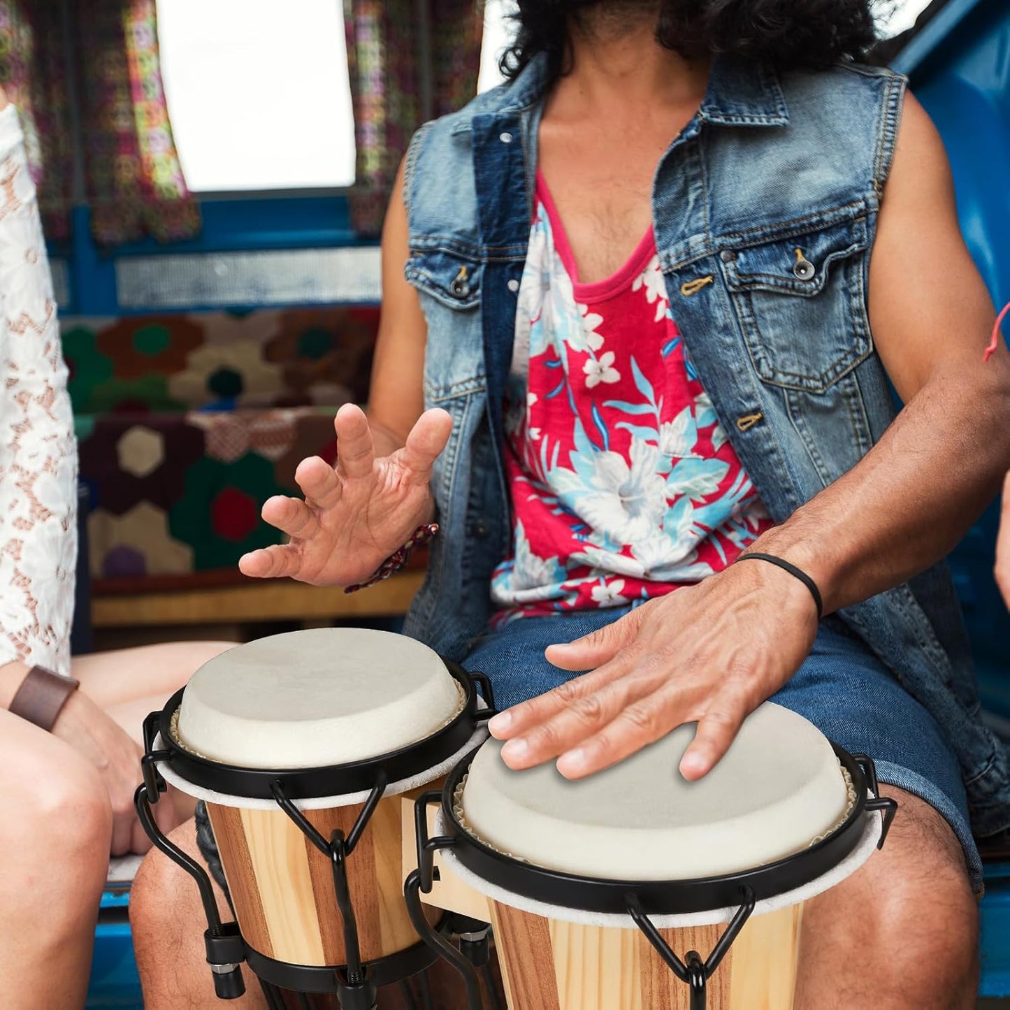 MUSICUBE Bongo Drum Set 4” and 5” Bongos for adults kids Beginners Professional Wooden and Metal Drum with Tuning Wrench