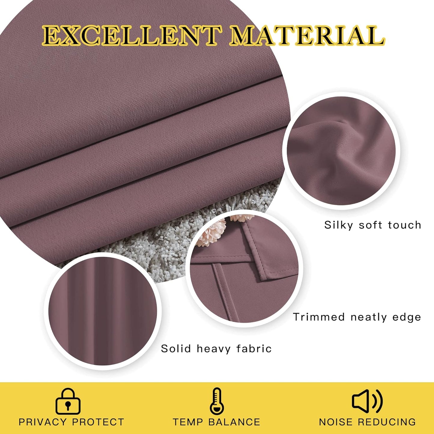 NICETOWN Dry Rose Bedroom Curtains 72 inches Long, Grommet Blackout Thermal Insulated Window Treatment Room Darkening for Bedroom/Home Office, 2 Panels, W37 x L72