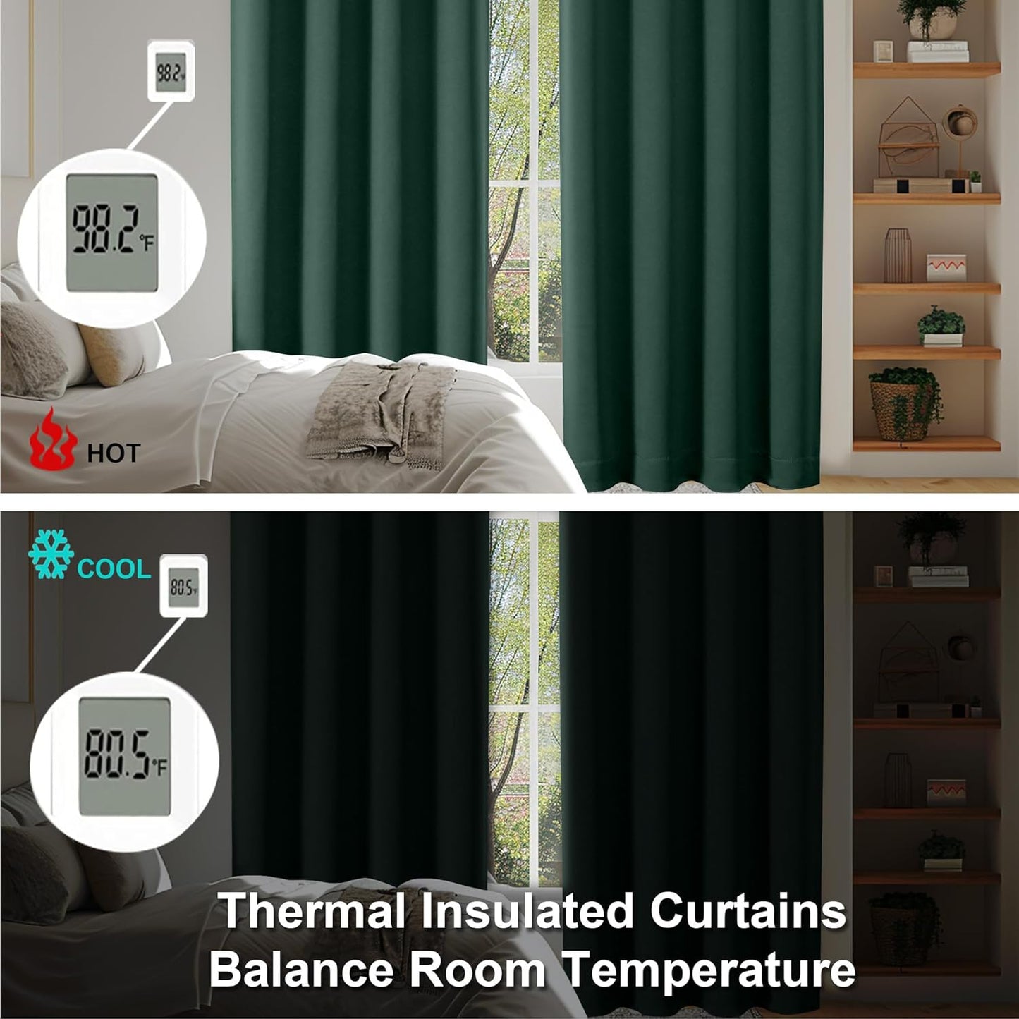 Simplebrand Ava Ever Green Blackout Curtains for Bedroom 72 Inch Length 2 Panels Set, Thermal Insulated Rod Pocket Door Window Curtains for Patio French Door Front Door, W40 x L72 Inch, Ever Green