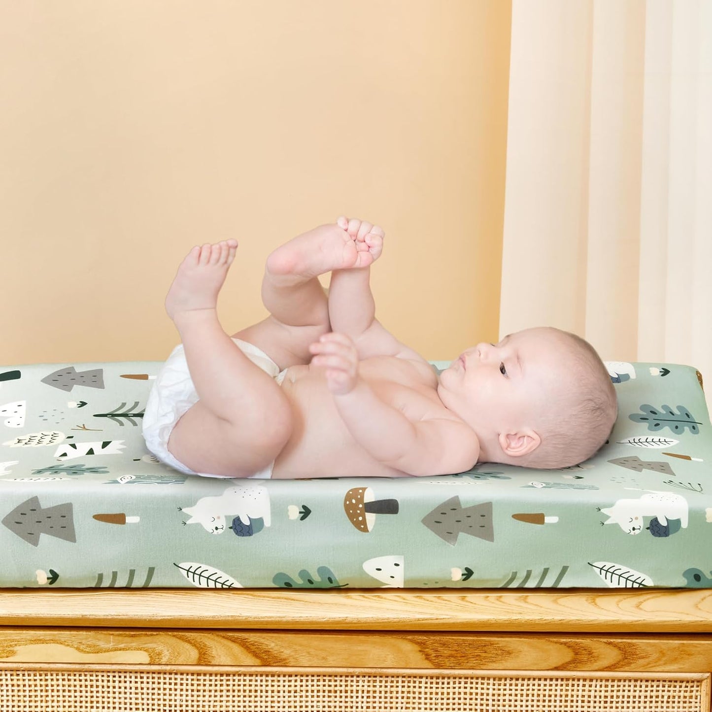 TILLYOU Changing Pad Cover Set in Soft Jersey Material - Fits 32"/34''x16 Contoured Pad for Babies, Jungle Walk and White Stripes