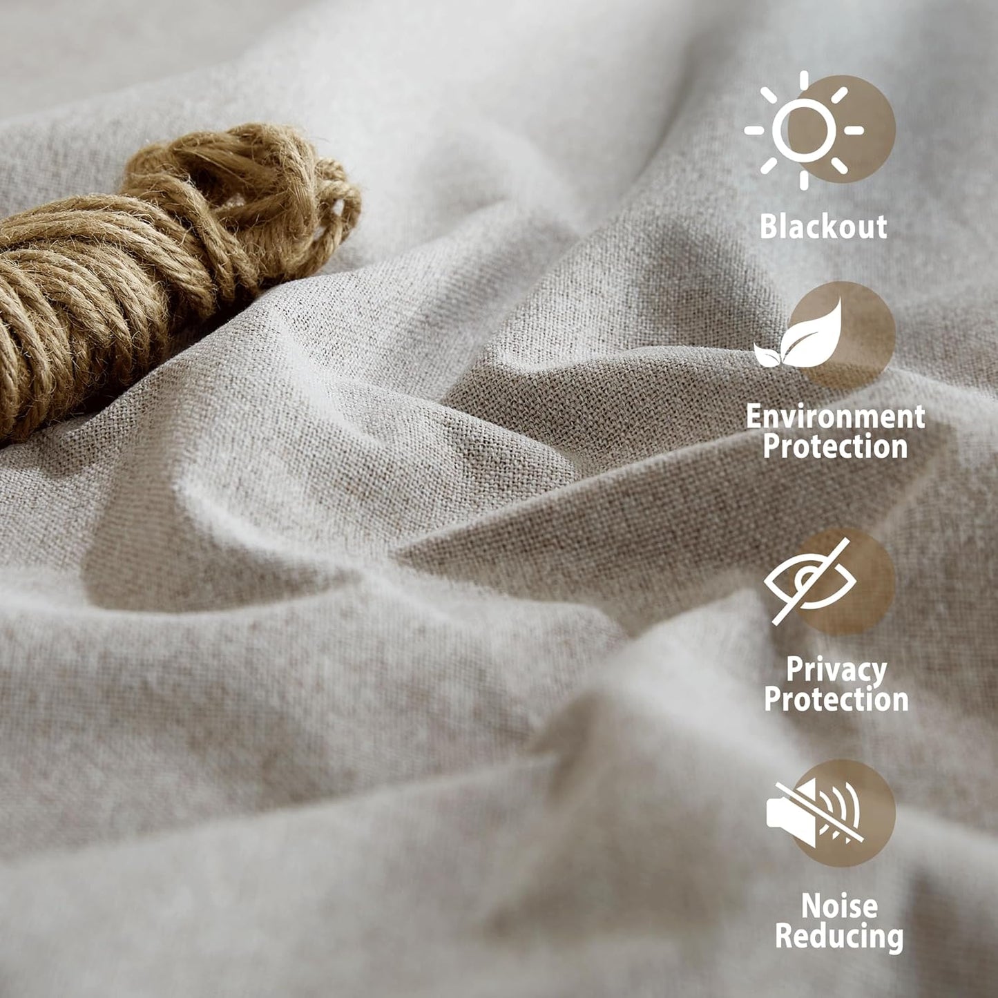 NICETOWN Full Blackout Natural Faux Linen Curtains 102" Length with Thermal Insulated Liners for Living Room, 2 Panels, 52 inches W, Farmhouse Style Keep Warm Large Window Draperies for Hall