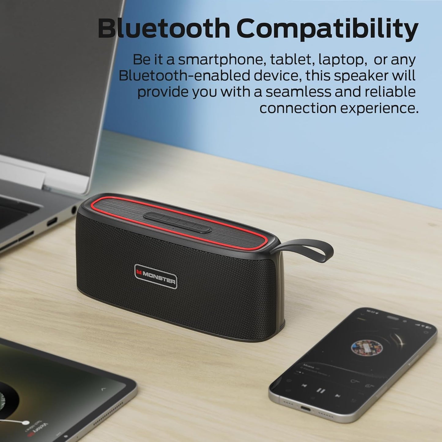 Monster Shock Portable Bluetooth Speaker, True Wireless Speaker, 30W Loud Stereo Sound, IPX6 Waterproof,17 Hours Playback, Bluetooth 5.4 TWS Pairing ,Outdoor Speakers with Handle