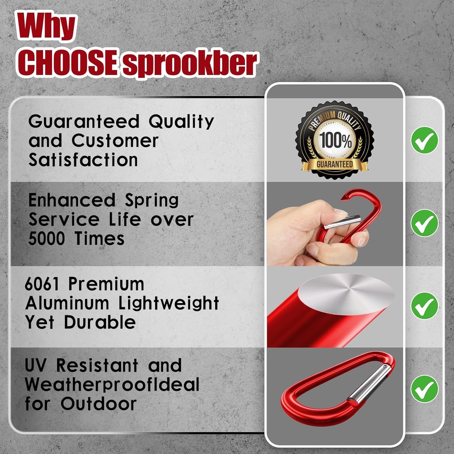 sprookber 4" & 5" Extra Large Aluminum Carabiner D Ring, Caribeener Clips, Spring Snap Hook for Keychain Clip, Set of 4