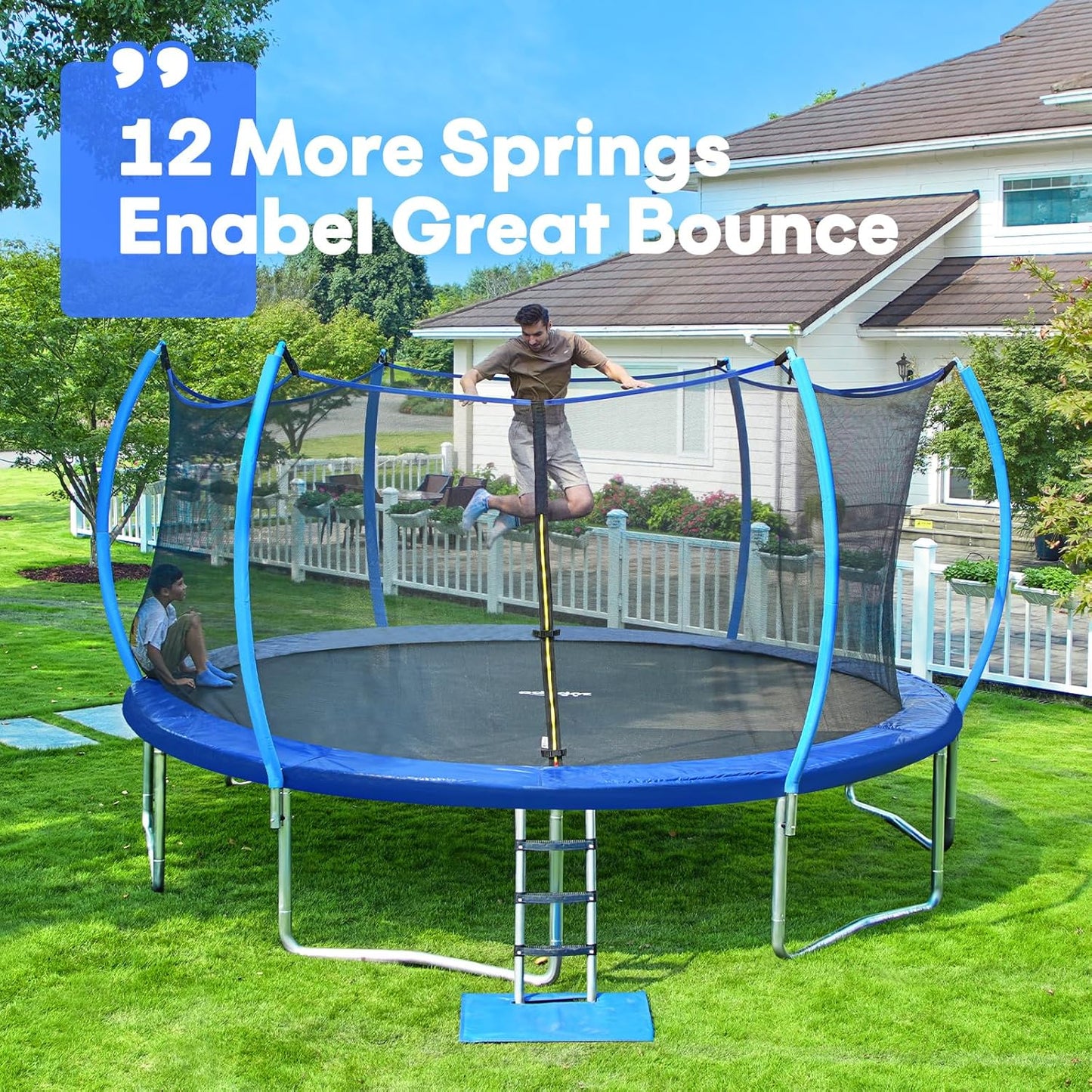 Zupapa 1500LBS Weight Capacity No-Gap Design 16 15 14 12 10FT Trampoline for Kids with Safety Enclosure Net Outdoor Backyards Trampolines with Non-Slip Ladder for Children Adults Family