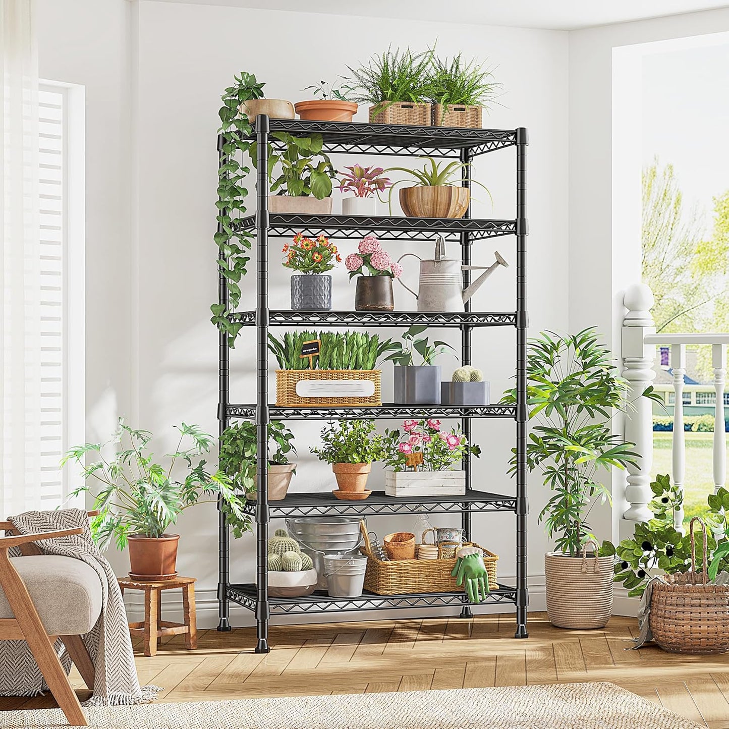 REIBII 6-Tier Metal Shelving Unit Storage Shelves, Sturdy Wire Shelving Adjustable Deep Pantry Shelves Load 800LBS Dorm Storage Shelves for Kitchen Pantry Closet,13.8" D x 21.5" W x 70.5" H