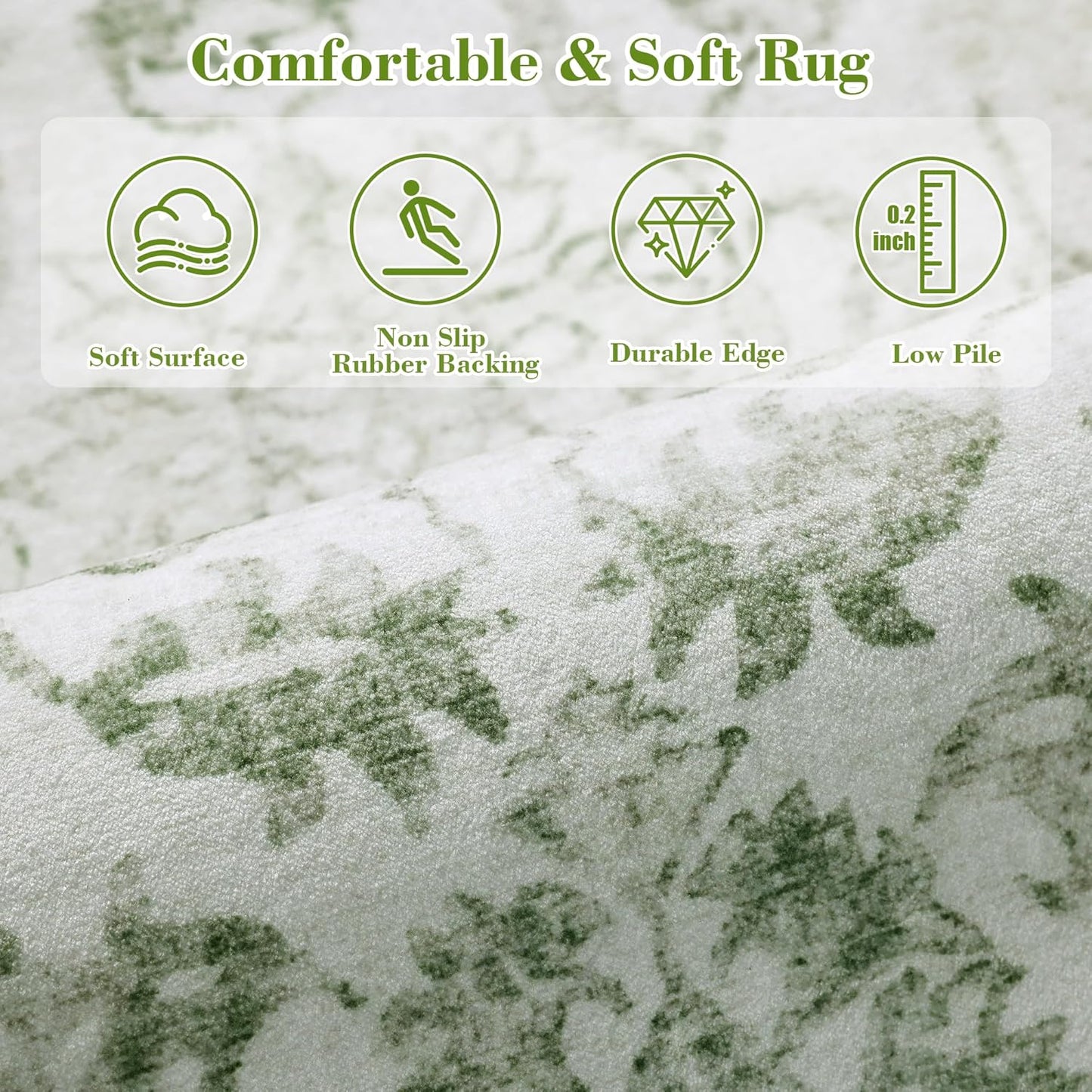 Sage Small Area Rug 2x3 Throw Rug for Entryway Bathroom Kitchen, Non-Slip Low-Pile Washable Distressed Modern Boho Floor Carpet for Laundry Room, Indoor Washstand Vanity Front Mat 24x36 Inch