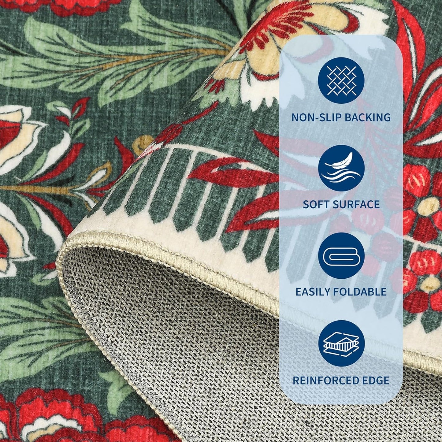 GarveeHome Floral Botanical 2x6 Washable Kitchen Runner Rugs Non Slip Grey Green Vintage Boho Cottage Long Rug for Hallways Bedroom Entryway Bathroom Mat with Rubber Back