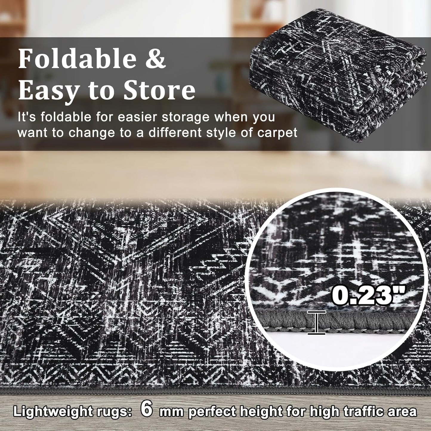 COZYLOOM Rug Runners 2x8 Washable for Hallway Vintage Non Slip Area Rug Geometric Soft Throw Rugs Low Pile Stain Resistant Carpet for Office Dining Room Living Room, Black