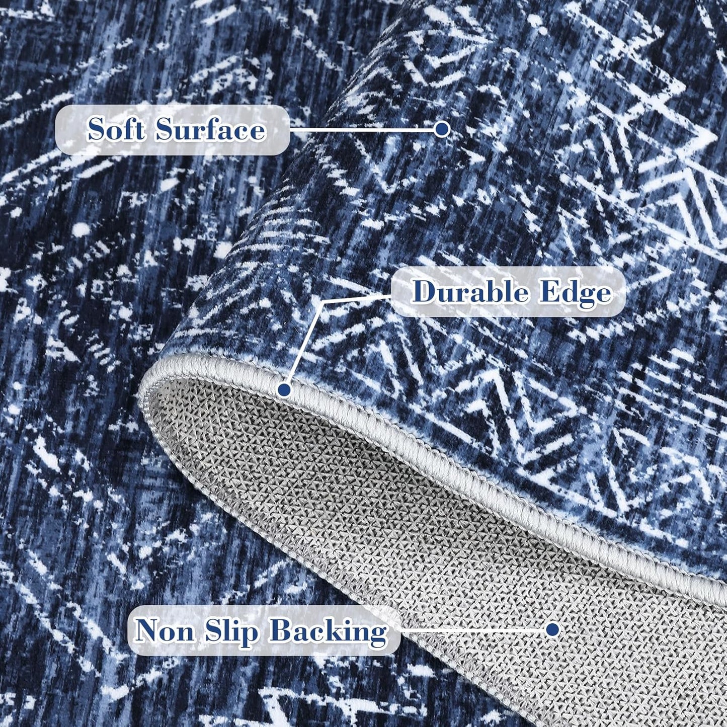 COZYLOOM Bedroom Rug 8x10 Under Bed Machine Washable Area Rugs Modern Abstract Floor Cover with Non Slip Backing Stain-Resistant Geometric Carpet for Nursery, Living Room, Blue