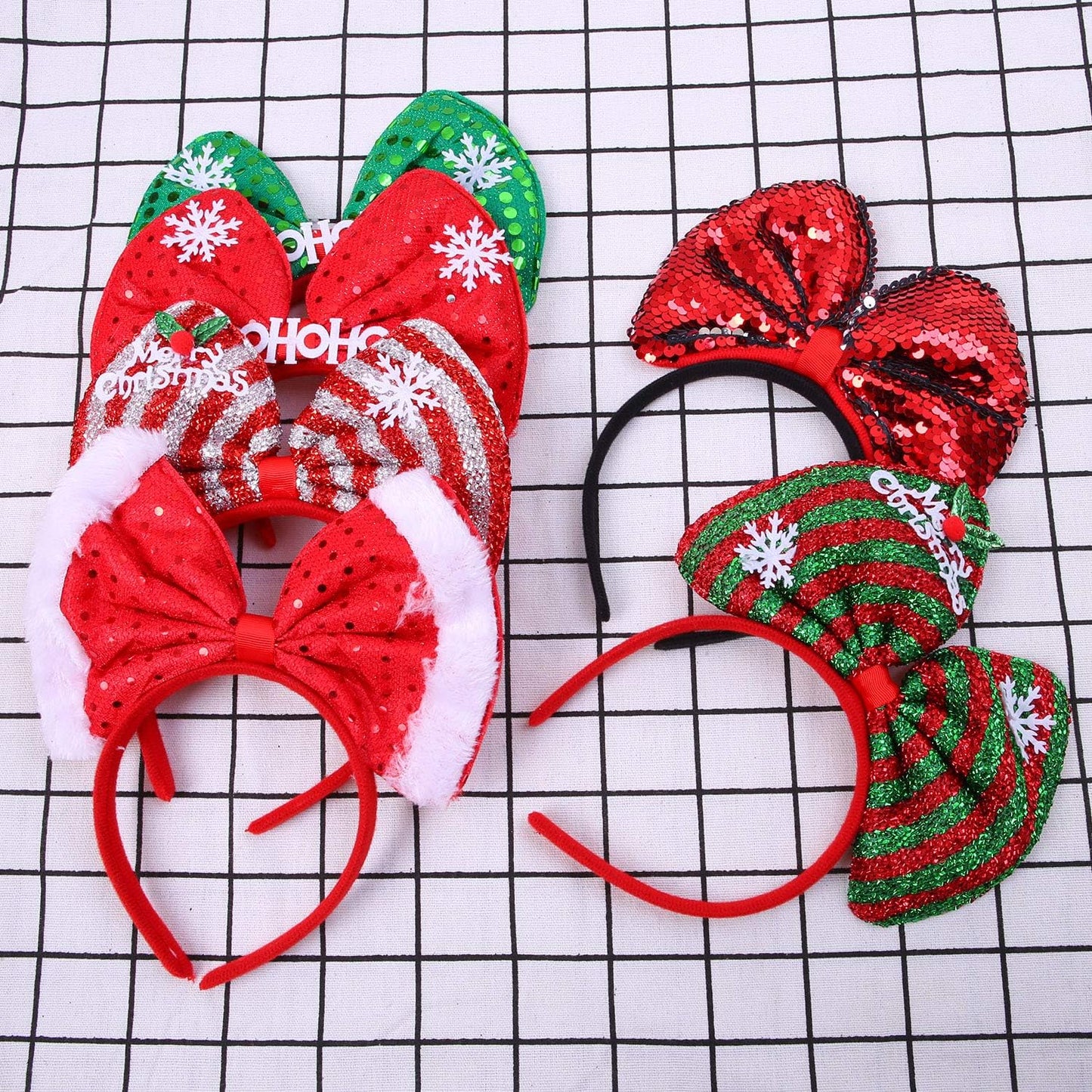 Aneco 6 Pack Christmas Bow Headband Party Hats Hair Hoop Holiday Decoration Headdress for Xmas Party Supplies