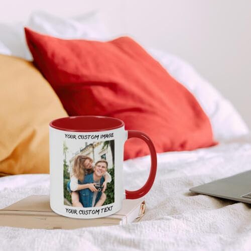 Personalized Coffee Cup with Photo, Logo or Text - Custom Both Sides Printed Mug for Him & Her - Unique Customized Gifts with Names - White/Blue