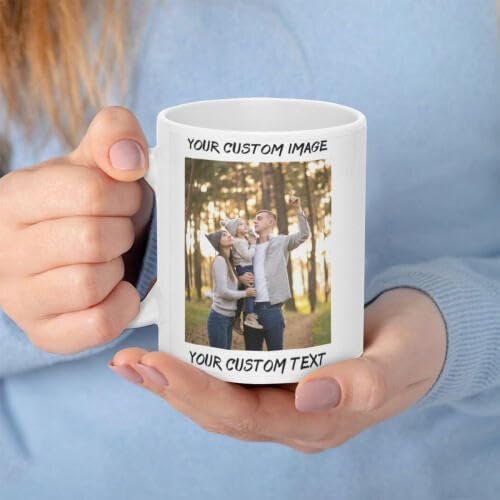 Personalized Coffee Cup with Photo, Logo or Text - Custom Both Sides Printed Mug for Him & Her - Unique Customized Gifts with Names - White/Pink