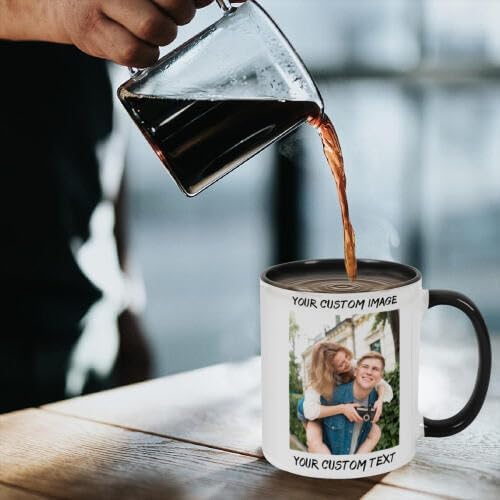 Personalized Coffee Cup with Photo, Logo or Text - Custom Both Sides Printed Mug for Him & Her - Unique Customized Gifts with Names - White/Blue