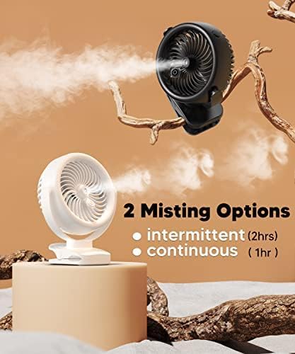TYZU 7" Portable Cooling Misting Fan | 4000mAh Rechargeable Battery 130ml Tank Outdoor Clip-On | 4 Speeds + 2 Modes For Camping/Stroller/Golf Cart/Patio
